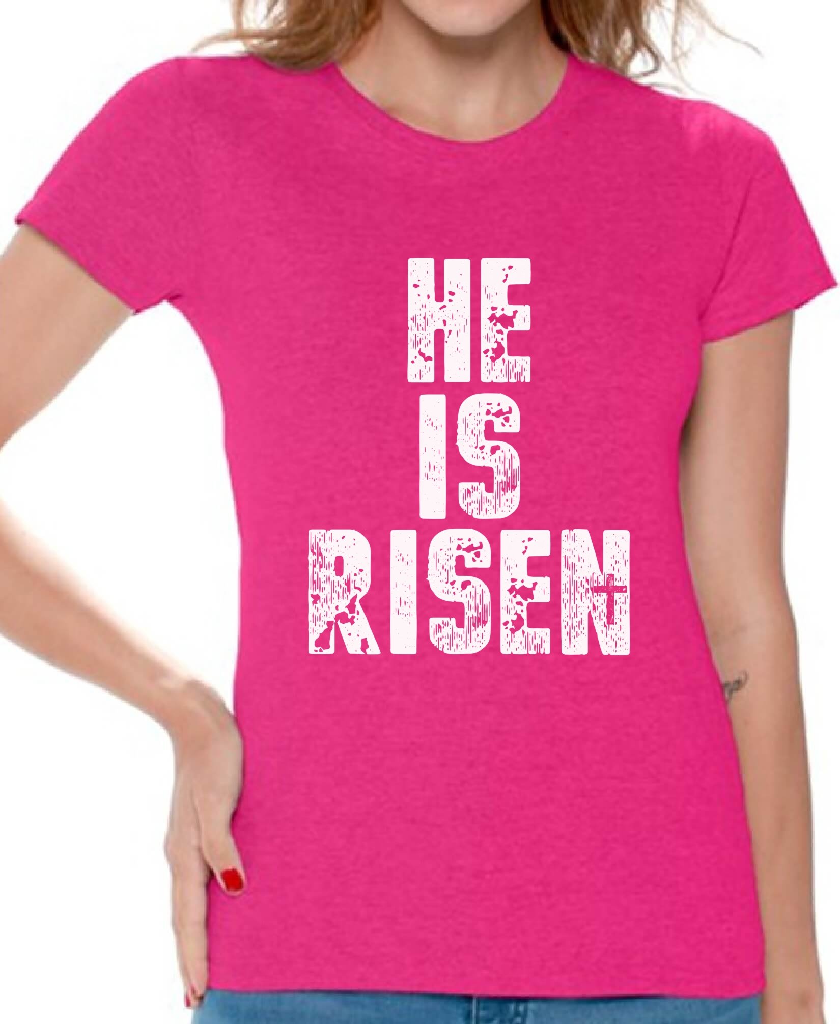 He is Risen Easter T-Shirt for Women - Christian Faith Apparel - Easter Sunday Church Outfit & Gift Idea - Perfect for Church Services, Family Gatherings & Easter Celebrations