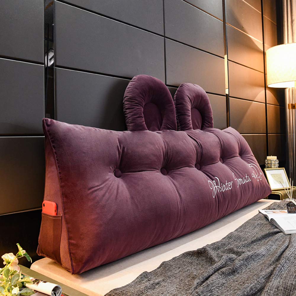 Velvet Triangle Backrest Wedge Pillow - Large Headboard Cushion for Bed & Sofa (180x50x20cm, Purple) - Perfect for Reading, Relaxing & Back Support in Bedrooms & Living Rooms