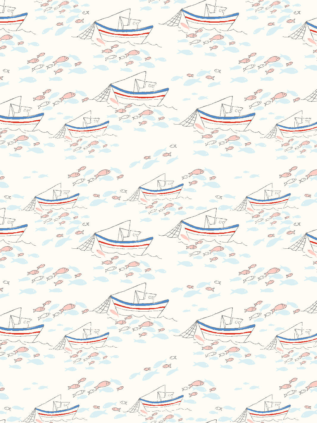 Premium Fishing Boats Wallpaper by Tea Collection in Ivory - Perfect for Nautical, Coastal & Beach-Themed Home Decor