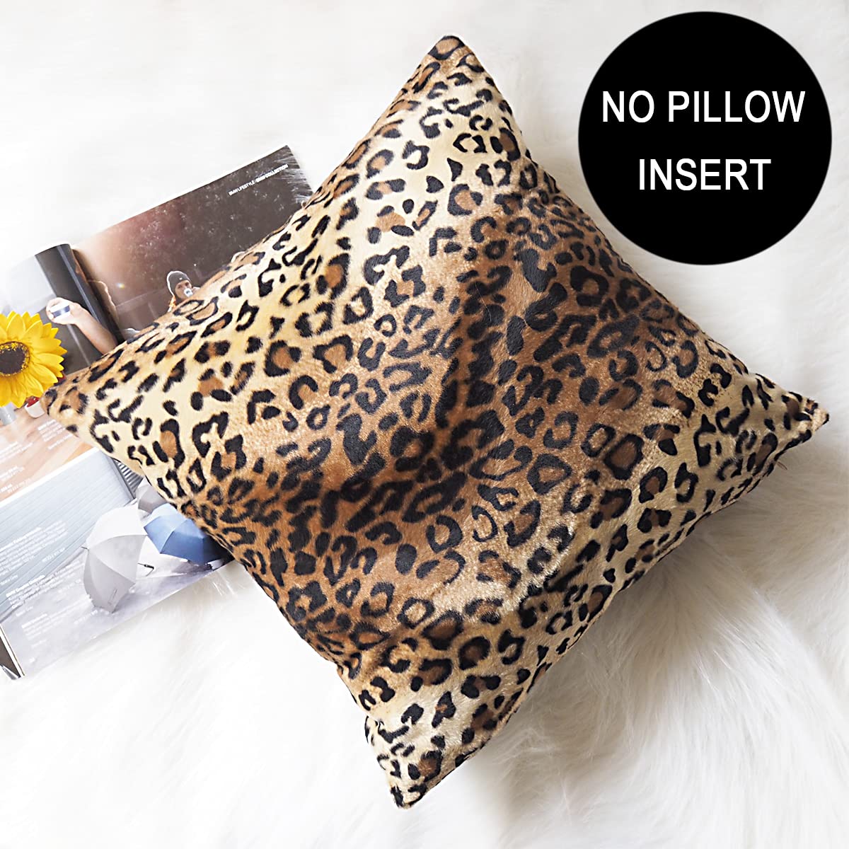 CARRIE HOME Soft Plush Leopard Print Faux Fur Decorative Throw Pillow Covers Set of 2 (18x18 Inches) - Cozy Couch & Sofa Accent Pillows for Living Room, Bedroom Decor - Perfect for Home Styling and Gift Giving