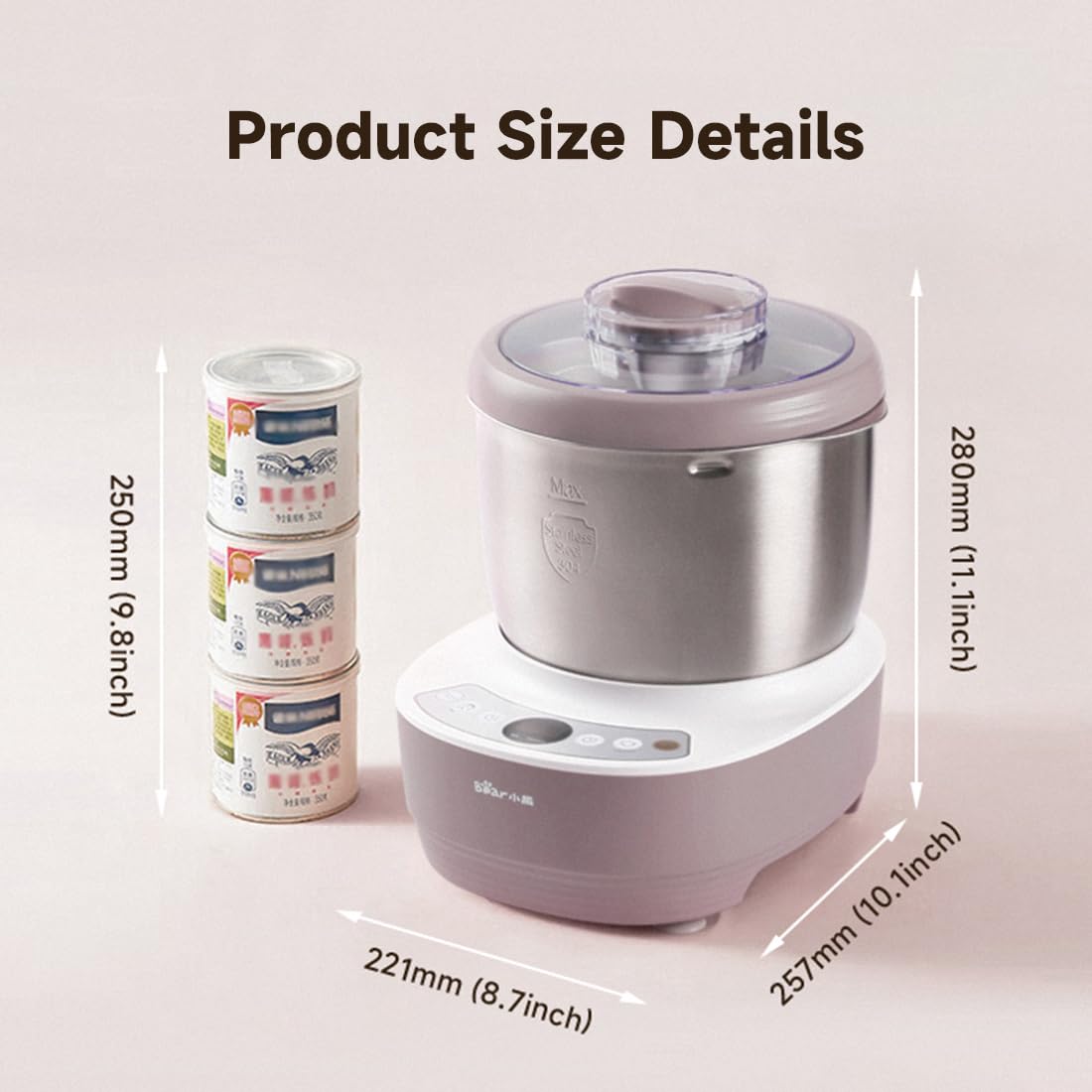 Bar Bear 3.7Qt Electric Dough Maker with Ferment Function - Compact Pizza & Bread Dough Machine, 304 Stainless Steel, HMJ-A35M1, Purple - Perfect for Home Baking, Restaurants, and Bakeries