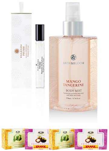 Premium A28 Harnn Phumm Aromatic Essential Oil Perfume Set - Bergamot, Mango & Tangerine Scent for Bath & Body Care | DHL Express Shipping by ThaiGiftShop (Includes Free Tomato Facial Mask) | Perfect for Aromatherapy, Spa Days & Relaxing Home Fragrance