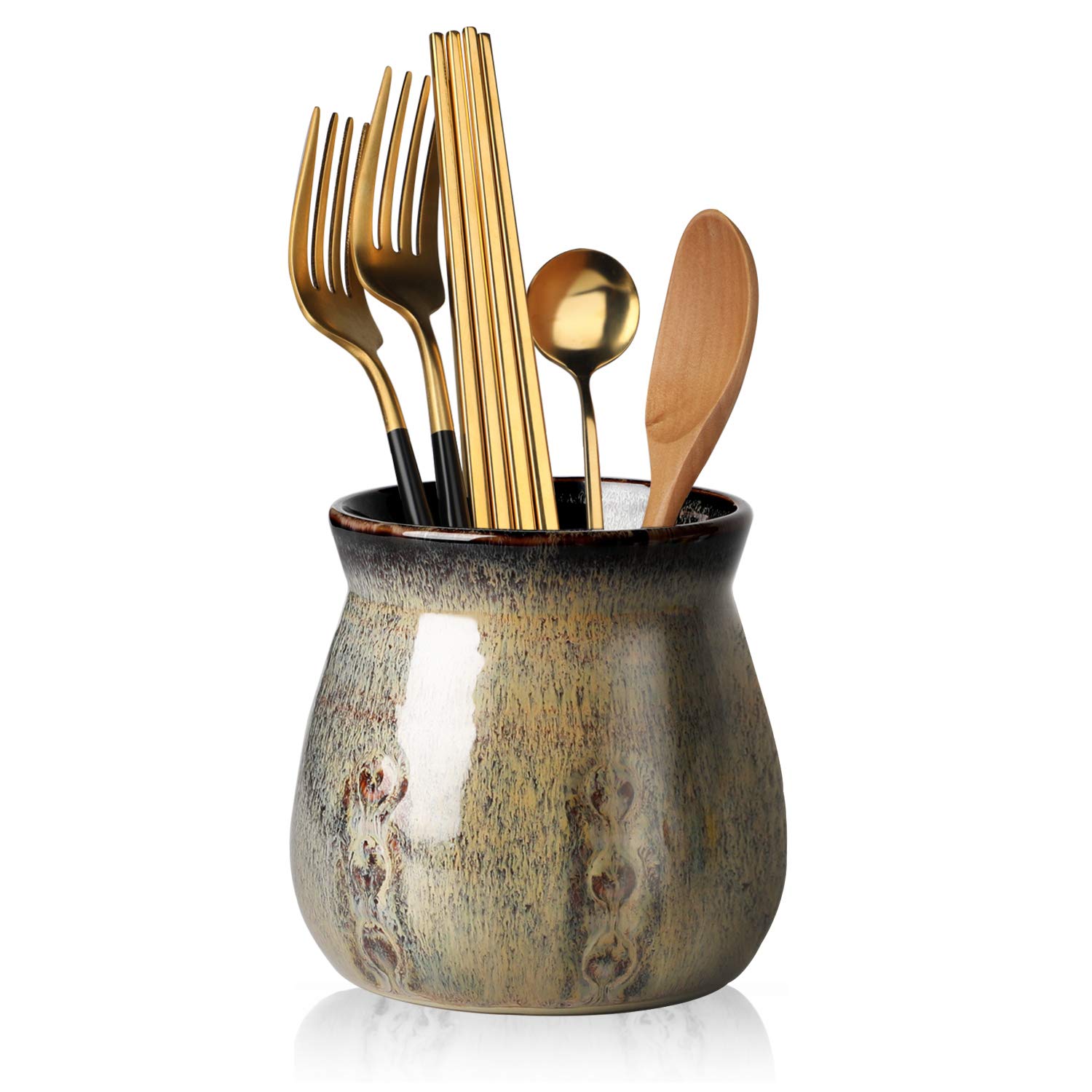 HAOTOP Ceramic Utensil Holder - 30oz Porcelain Kitchen Organizer with Easy-Clean Design (Gradient Gray) | Perfect for Countertop Storage of Spoons, Forks & Cooking Tools