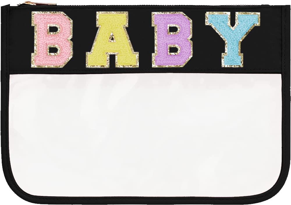 Waterproof Clear Makeup Bag for Women - Travel, Party & Daily Use Cosmetic Organizer with Letter Design (Black Baby) - Perfect for Toiletries, Gym & On-the-Go Essentials