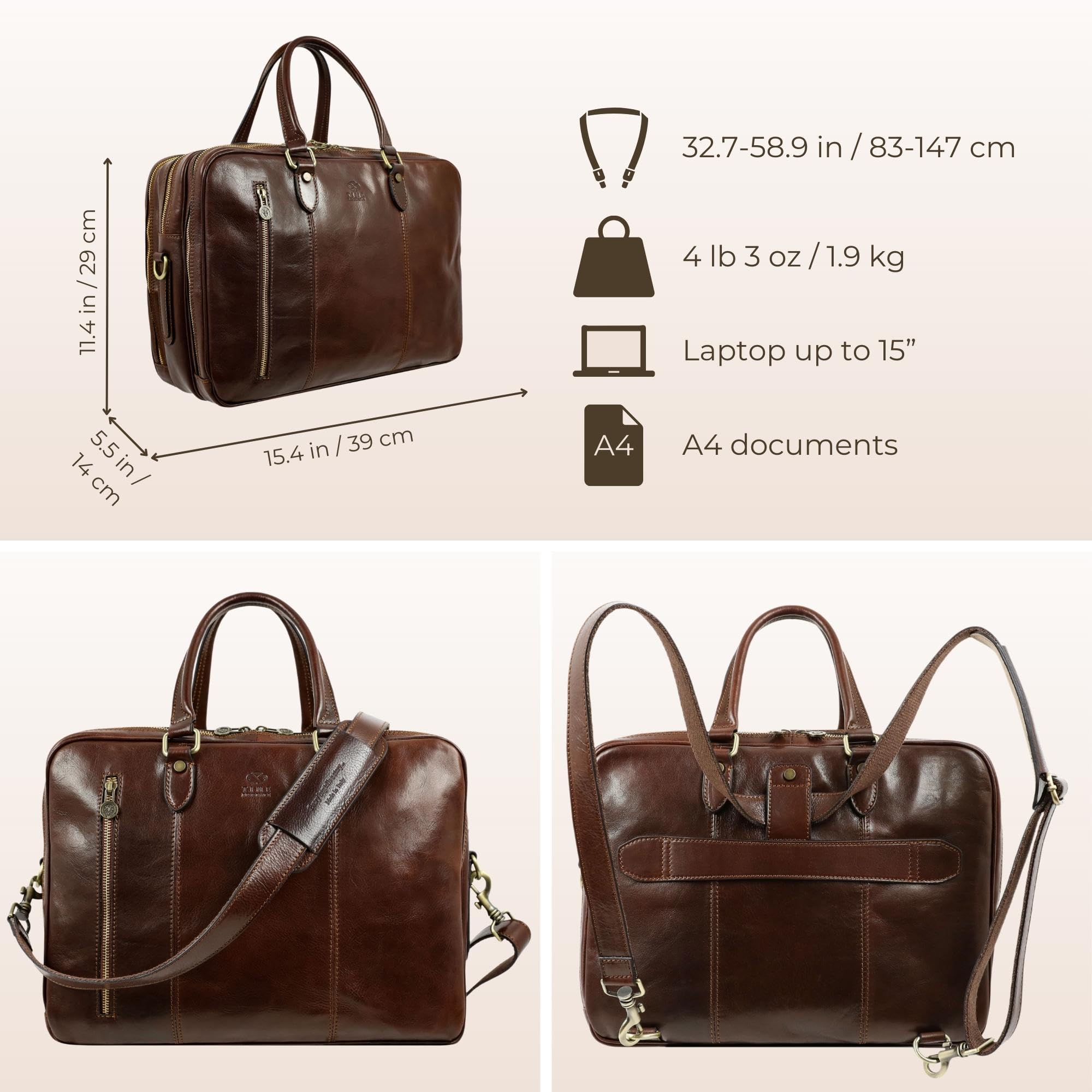 Premium Full Grain Leather Laptop Briefcase - Durable Time-Resistant Business Bag for Men & Women - Perfect for Office, Travel & Professional Meetings