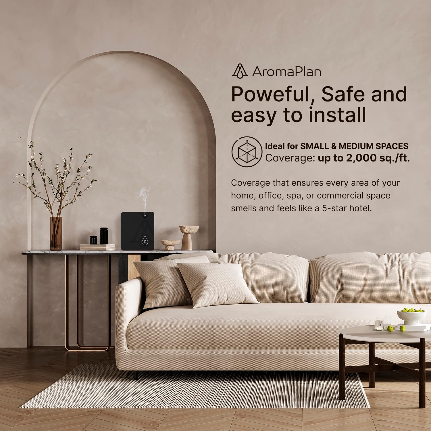 AromaPlan Bluetooth Smart Scent Air Machine - Waterless Diffuser with Cold Air Technology for Home, Hotel, Spa & Office - Hotel Collection Whole House Fragrance Diffuser (Black) - Perfect for Aromatherapy, Relaxation & Creating Inviting Spaces