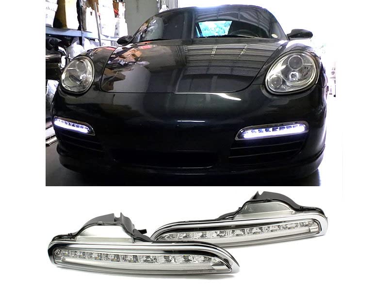 Premium LED DRL Fog Light Bumper Lamp - Clear Lens for Porsche Boxster 987 (2005-2008 Models) | High-Visibility Daytime Running Lights & Fog Lights for Enhanced Safety in Low Visibility Conditions