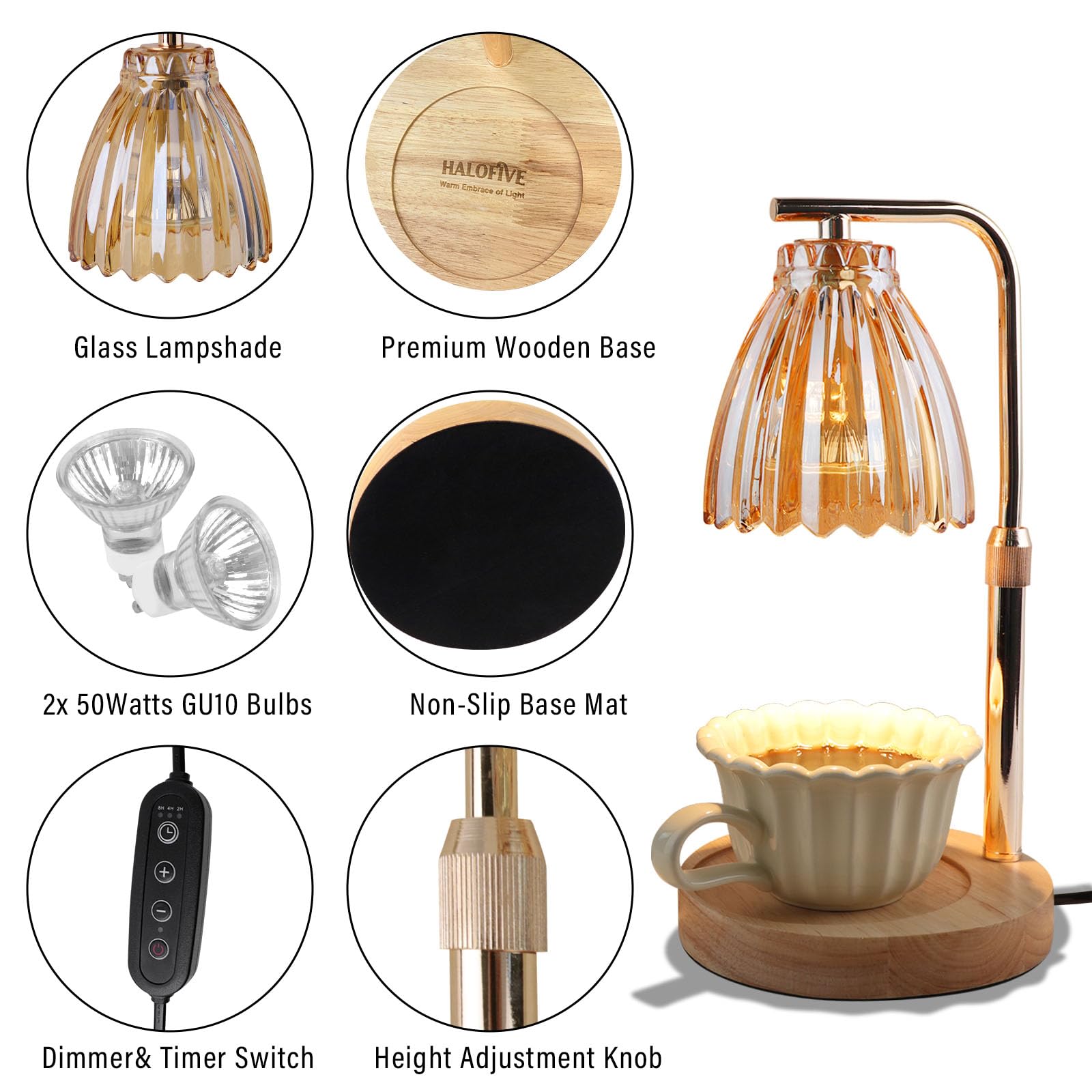 50W Candle Warmer Lamp with Timer - Adjustable Height Coffee Mug & Wax Warmer for Home, Office, Desk Decor - Perfect Gift for Women & Men (Includes 2 Bulbs) - Ideal for Aromatherapy, Relaxation, and Creating Cozy Ambiance