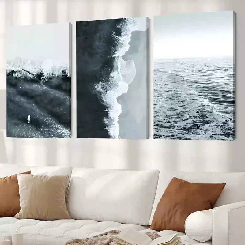3-Piece Ocean Waves View Wall Art Set - Framed Canvas 50x70cm (20x28in) - High Quality Print - 100% Australian Made - Ready to Hang - Perfect for Living Room, Bedroom & Office Decor