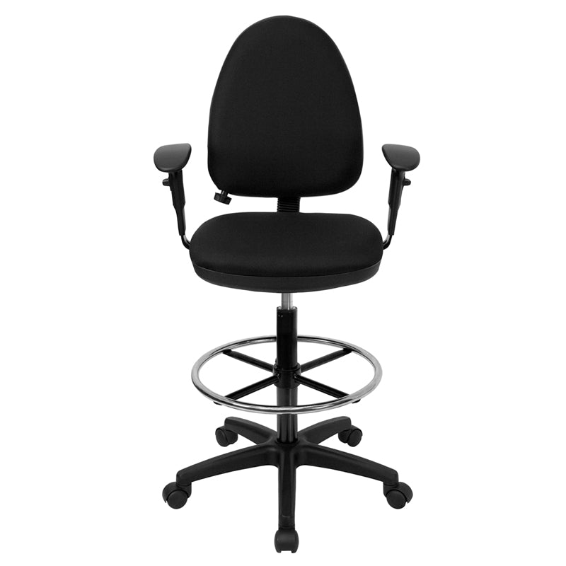 FLASH Mid Back Black Fabric Ergonomic Drafting Chair with Adjustable Lumbar Support - Multifunctional Office Chair for Architects, Designers & Home Office Use