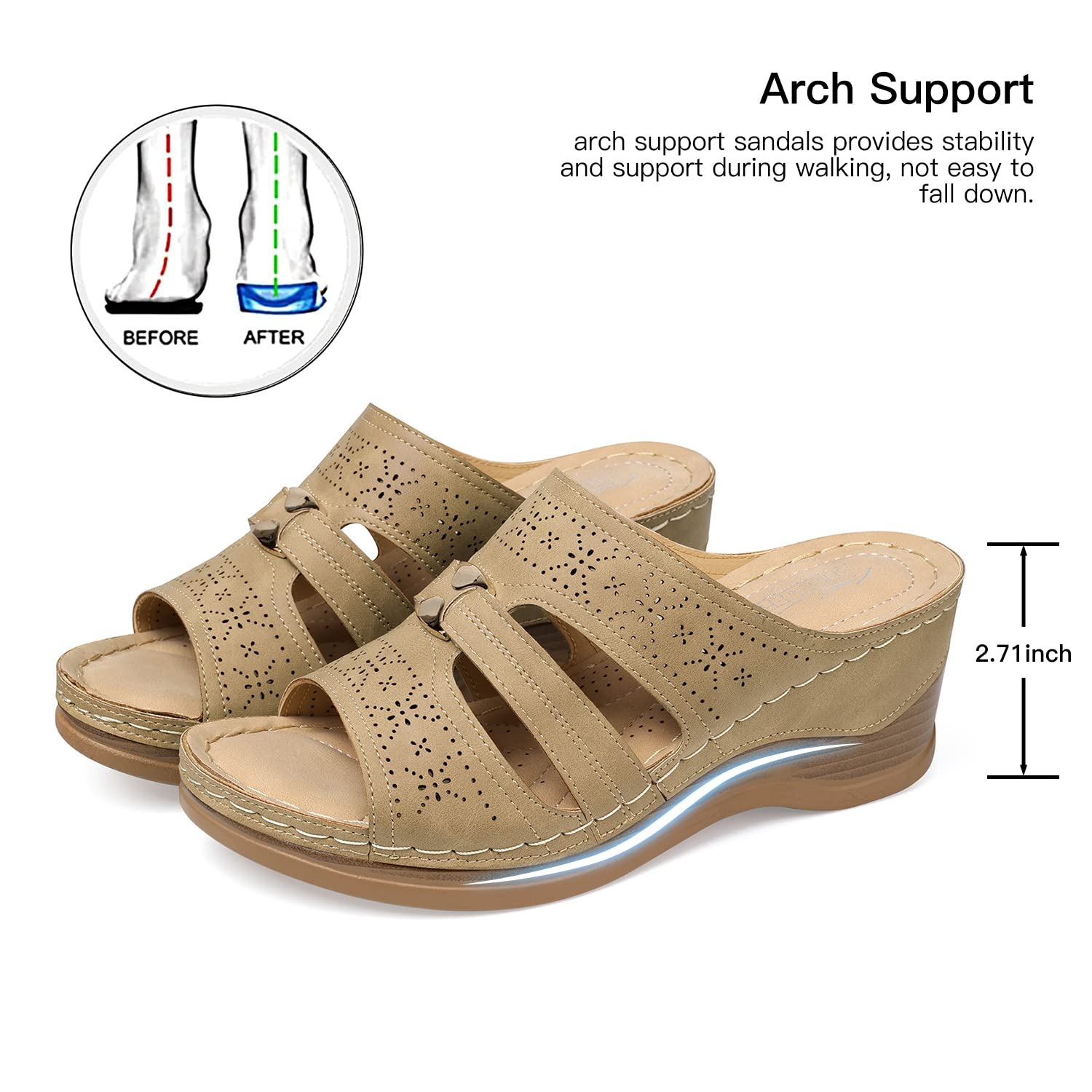 SHIBEVER Women's Hollow Out Slip-On Wedge Sandals - Comfortable Platform Summer Walking Shoes for Beach, Vacation & Casual Outfits