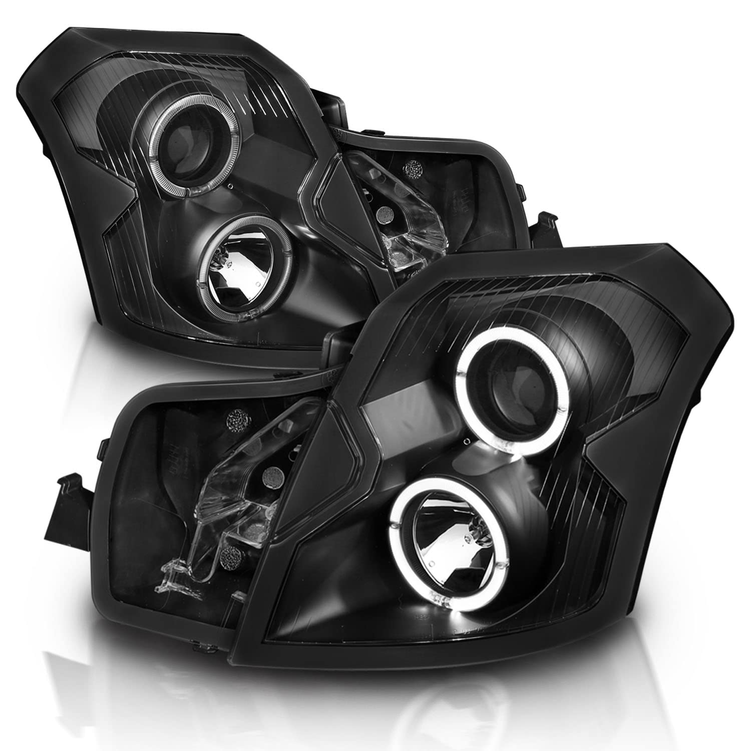 2003-2007 Cadillac CTS LED Halo Black Projector Headlights Pair - Direct Replacement for Factory Headlights | Perfect for Night Driving & Car Customization