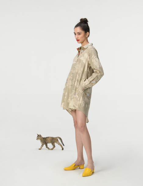 Oversized Cotton Silk Check Shirt for Women - Oyster Grey - Casual Loose Fit Blouse for Work & Weekend Outings