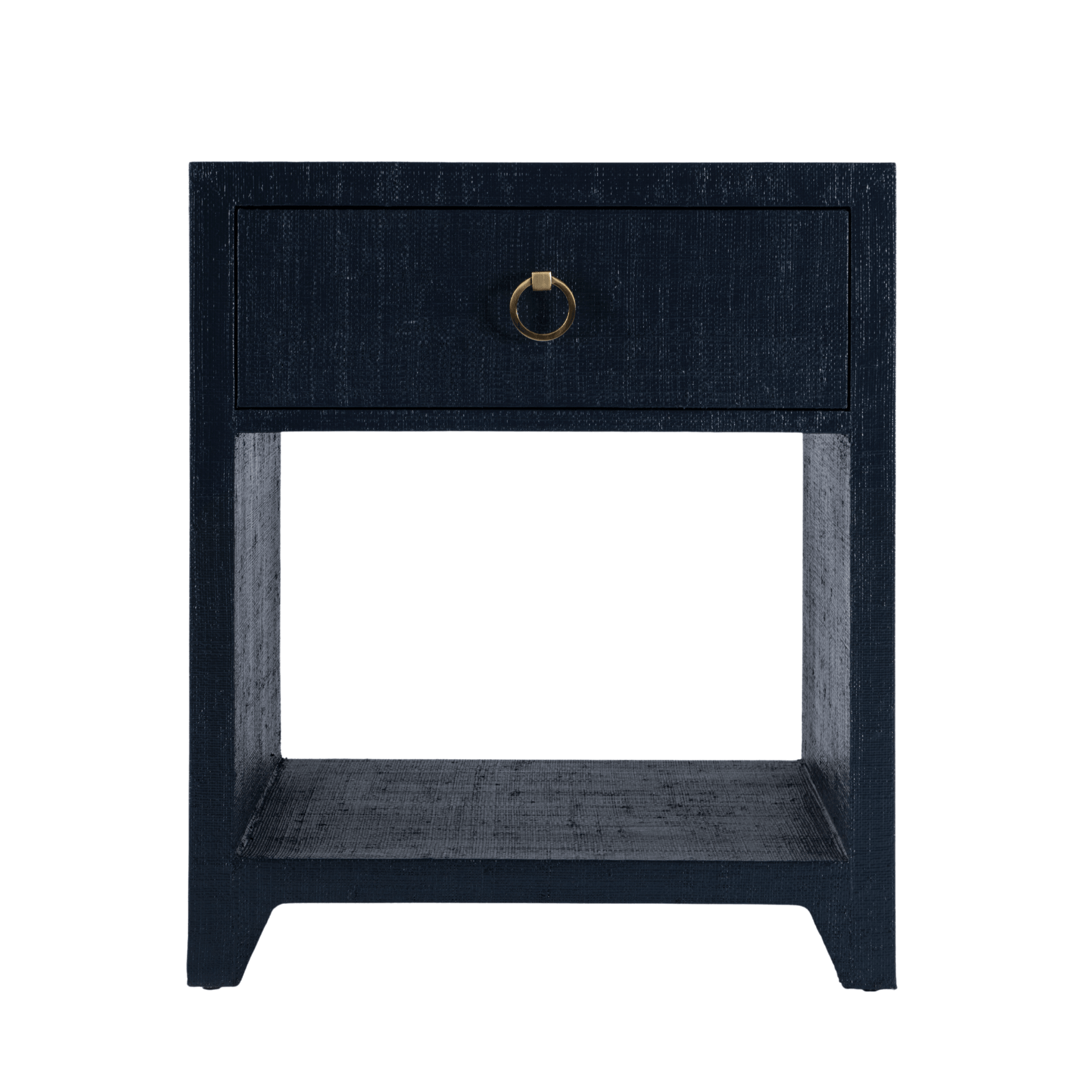 Coastal Navy Saguran Raffia Single Drawer Nightstand - Stylish Bedside Table for Bedroom, Living Room & Guest Room - Perfect for Storage & Home Decor