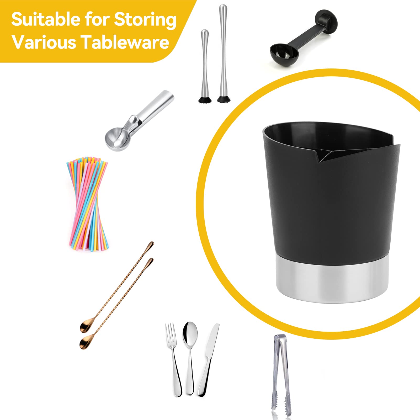 Stainless Steel Straw Holder & Dispenser - 3 Grid Countertop Organizer for Drinking Straws, Coffee Stirrers, Forks & Spoons | Perfect for Coffee Bars, Kitchens & Party Supplies