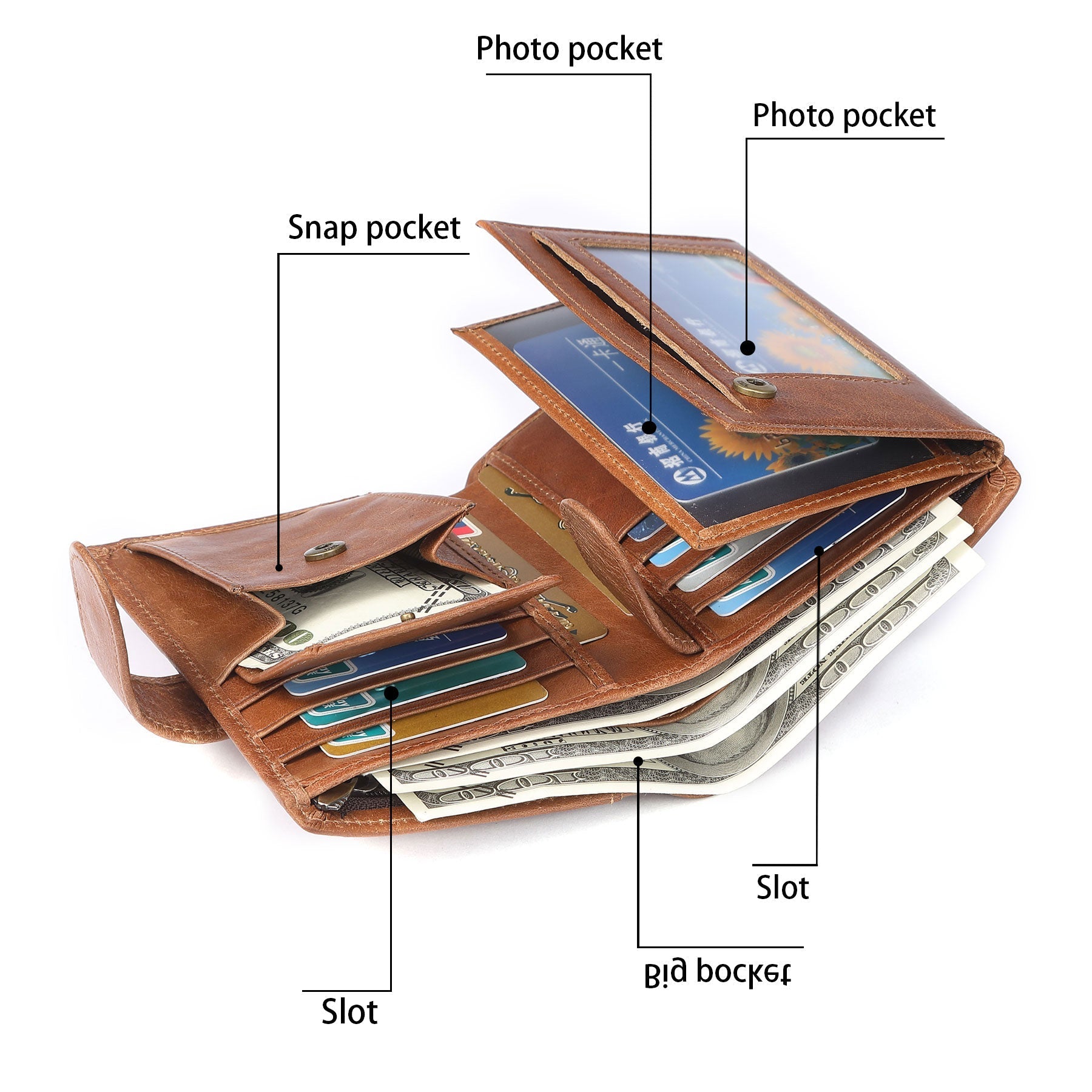 Men's Genuine Leather Short Bifold Wallet - Slim RFID Blocking Credit Card Holder for Everyday Carry & Travel