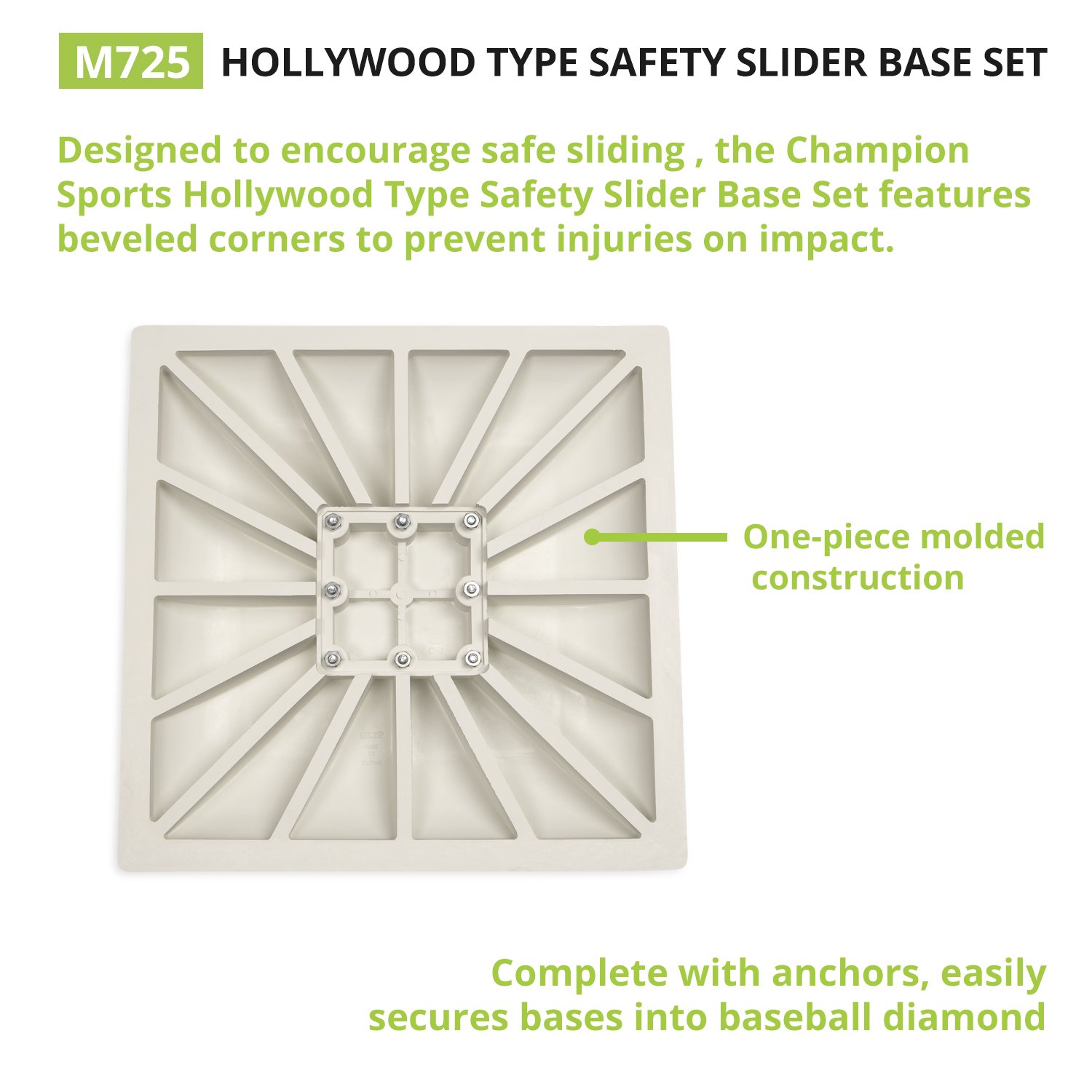 **Champion Sports Hollywood Style Safety Baseball Base Set - 3-Piece with Beveled Corners & Solid One-Piece Construction - Perfect for Baseball & Softball Practice, Games, and Training - Great for Backyard, School, or League Use**