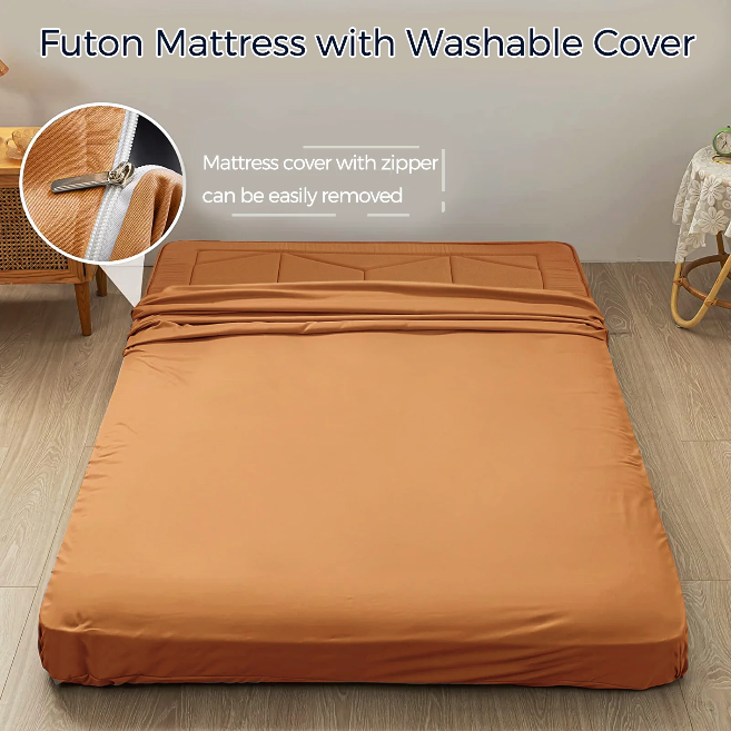 MAXYOYO 6-Inch Extra Thick Floor Futon Mattress - Geometric Diamond Quilted Bed Mattress Topper for Guest Bed, Dorm Room & Small Space Living | Foldable Floor Cushion for Sleeping, Lounging & Meditation