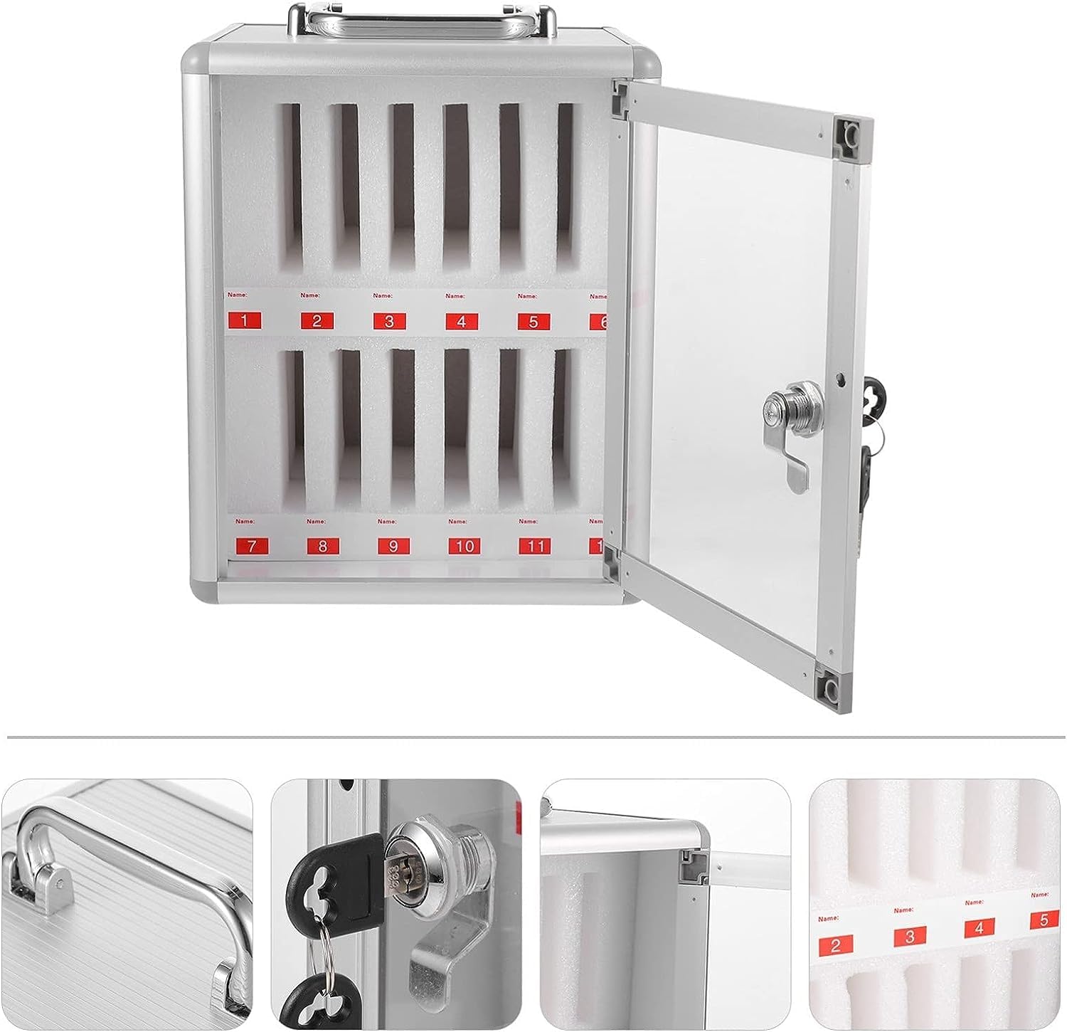 12-Slot Lockable Wall-Mounted Aluminum Alloy Phone Storage Cabinet with Handle - Secure Organizer for Retail Stores, Schools & Offices