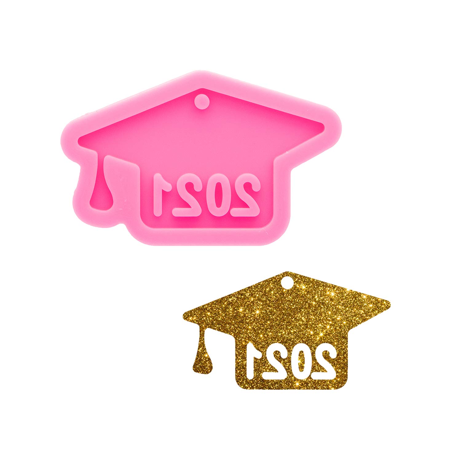 2021 Graduation Cap Silicone Mold - Doctor Hat Resin Keychain Mold for DIY Epoxy Resin Pendants, Handmade Graduation Decorations & Gifts - Perfect for Commencement Parties, School Events & Craft Projects