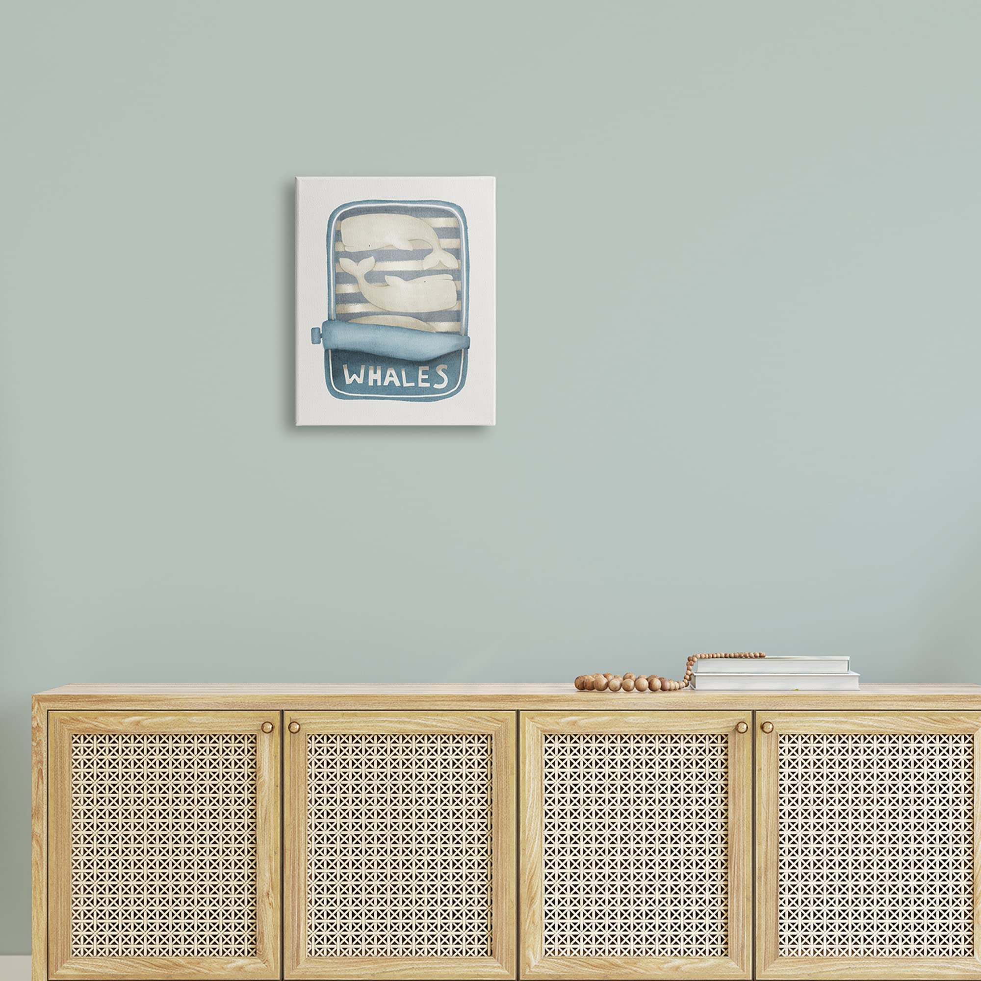 Stupell Industries Whimsical Whales Tuna Can Sea Life Wall Art - Leah Straatsma Design - Perfect for Beach House Decor, Kids Room & Coastal Themed Spaces
