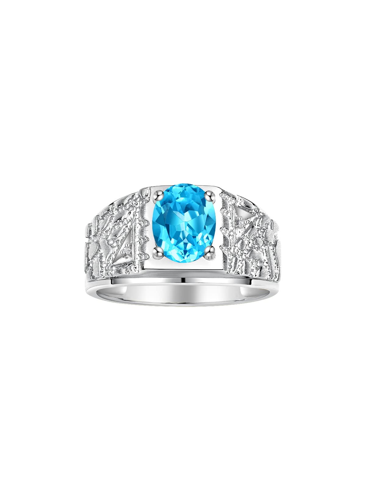 Rylos Men's Designer Nugget Ring - 9X7MM Oval Gemstone & Sparkling Diamond Birthstone Ring in Sterling Silver (Sizes 8-13) | Perfect for Gifts, Weddings & Everyday Wear | Stylish Men's Jewelry
