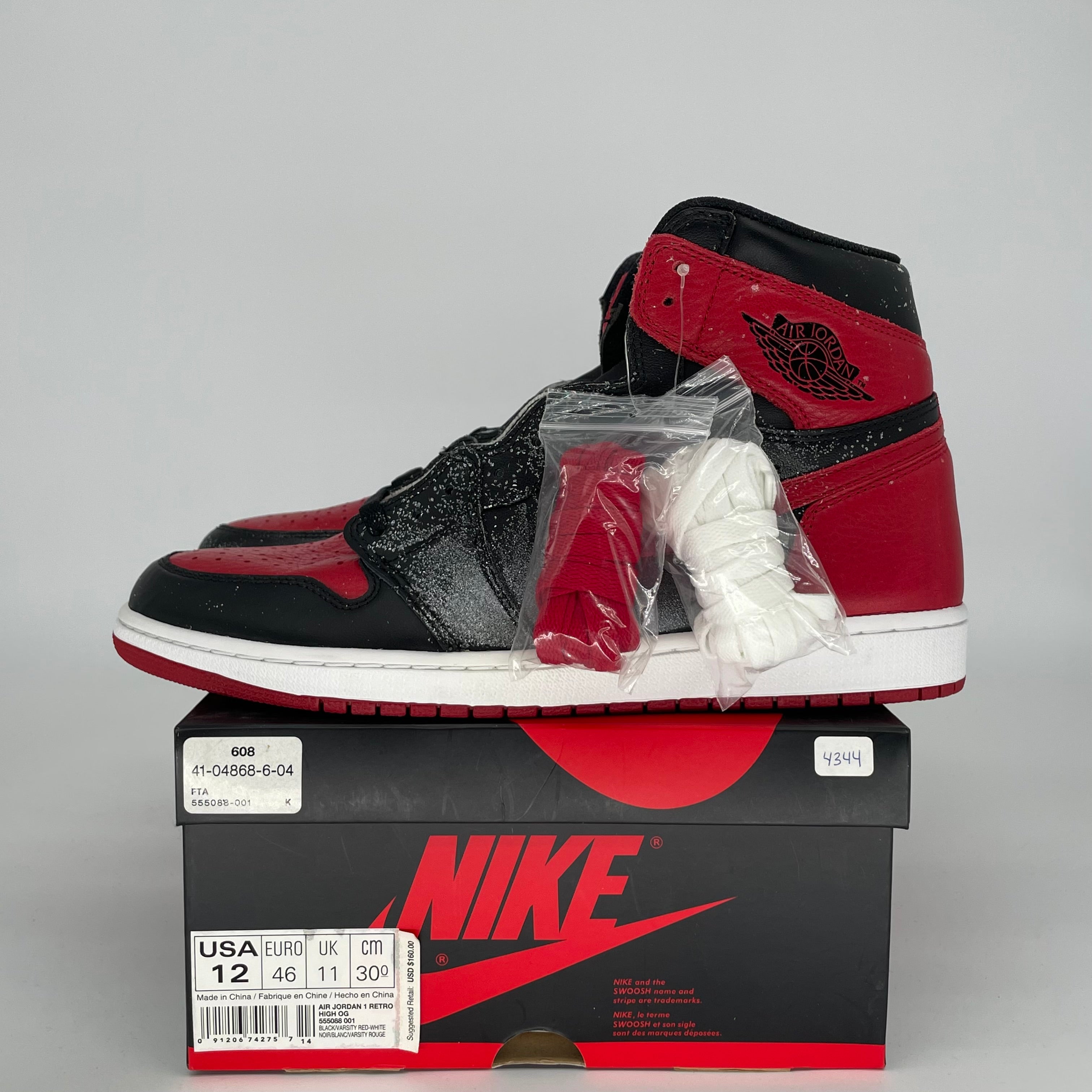 Original Air Jordan 1 Retro High OG 'Bred' Black/Red Men's Basketball Shoes Size 12 (555088-001) - Perfect for Sneaker Collectors & Streetwear Fashion