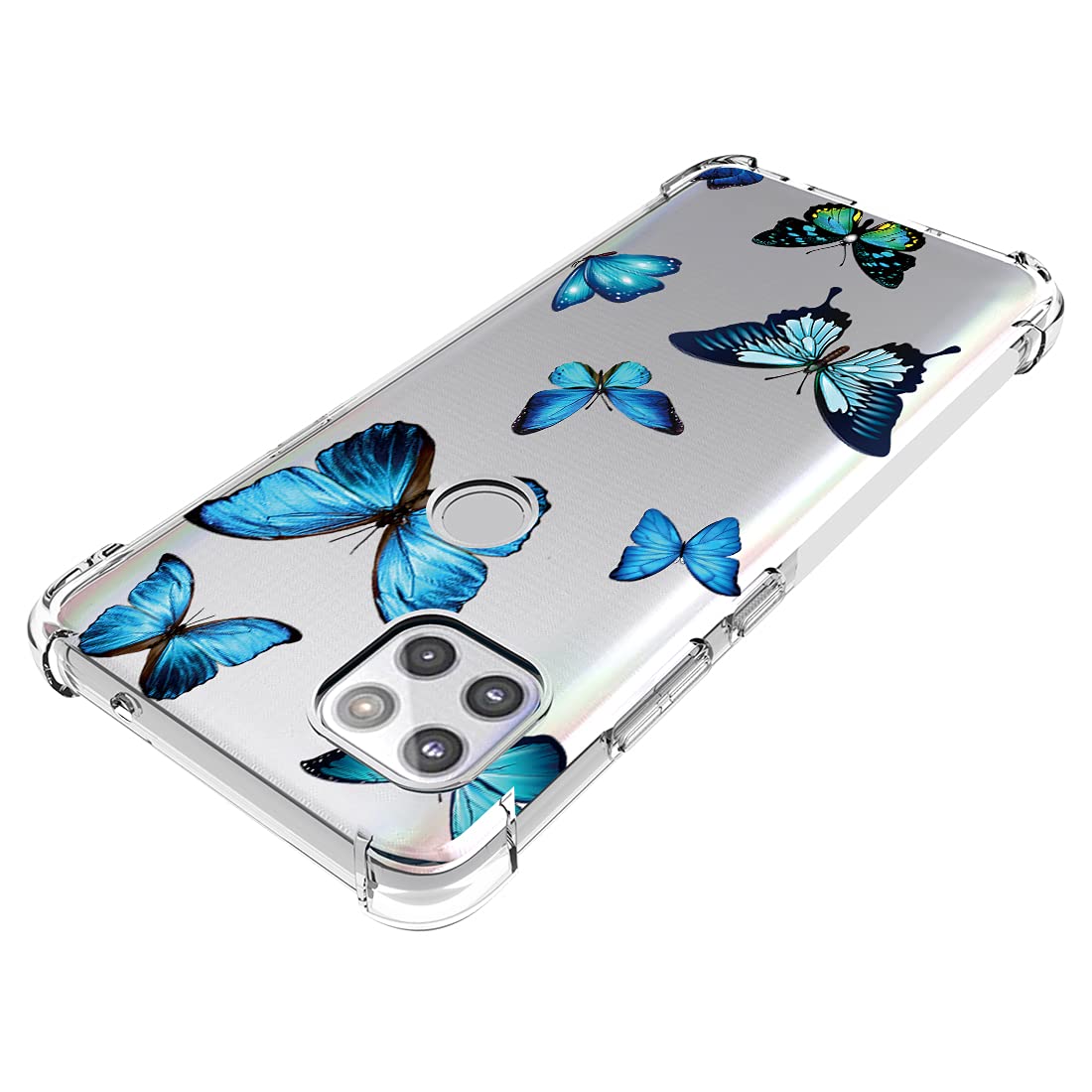 Shockproof Clear TPU Phone Case for Motorola Moto One 5G Ace & Moto G 5G - Slim Flexible Protective Cover with Blue Butterfly Pattern - Perfect for Girls, Everyday Use & Travel Protection