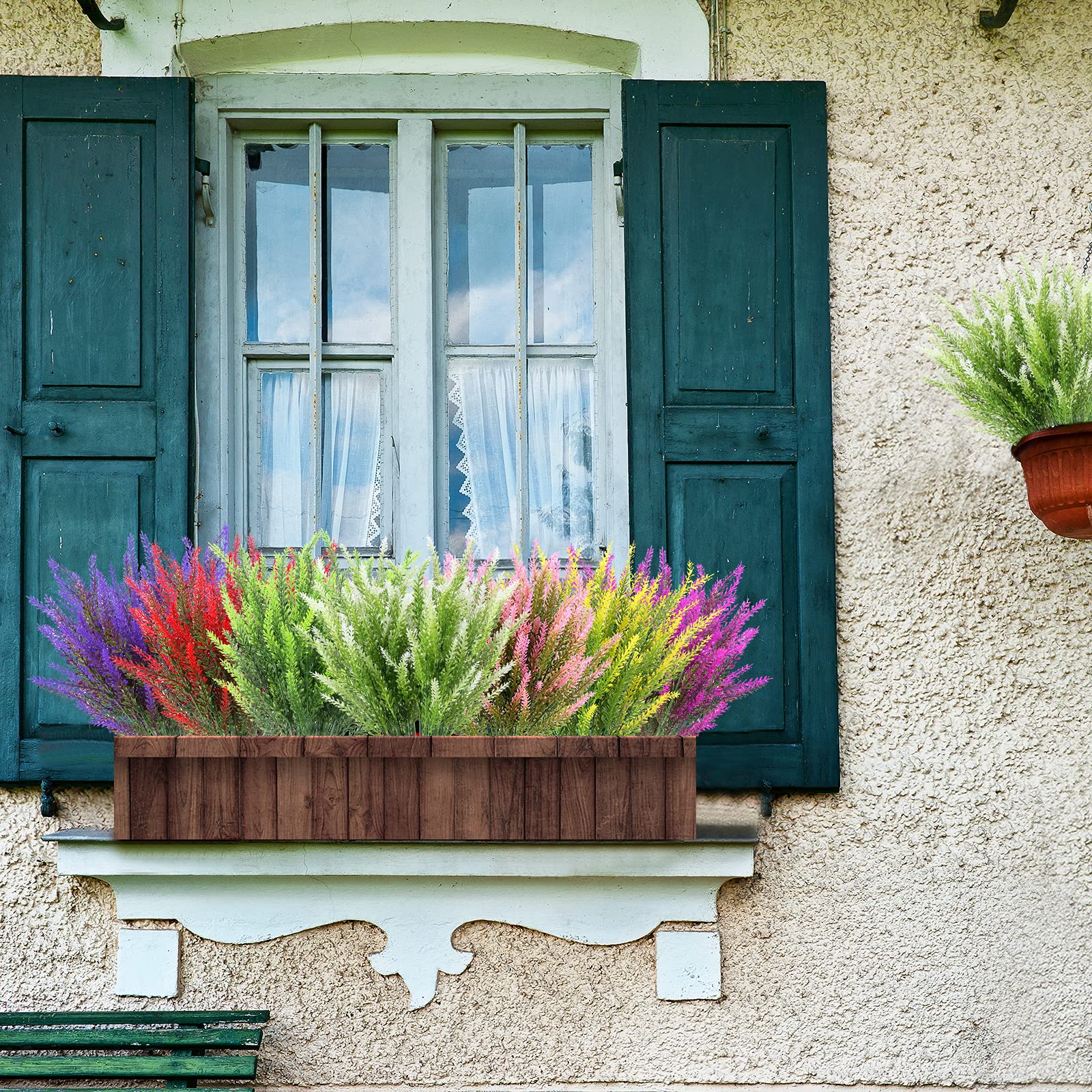 UV Resistant Artificial Lavender Flowers - 12 Bundles Faux Plastic Plants for Outdoor Garden, Porch & Window Box Decor - No Fade White Fake Flowers for Home & Wedding Decorations