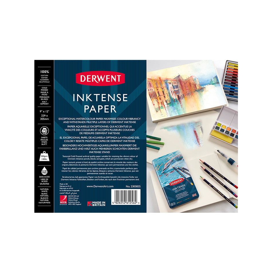 Derwent Inktense Watercolor Paper Pad 9 x 12 Inches - 100% Cotton Acid-Free Paper for Vibrant Inktense Pencils, Perfect for Artists, Illustrators & Watercolor Painting Projects