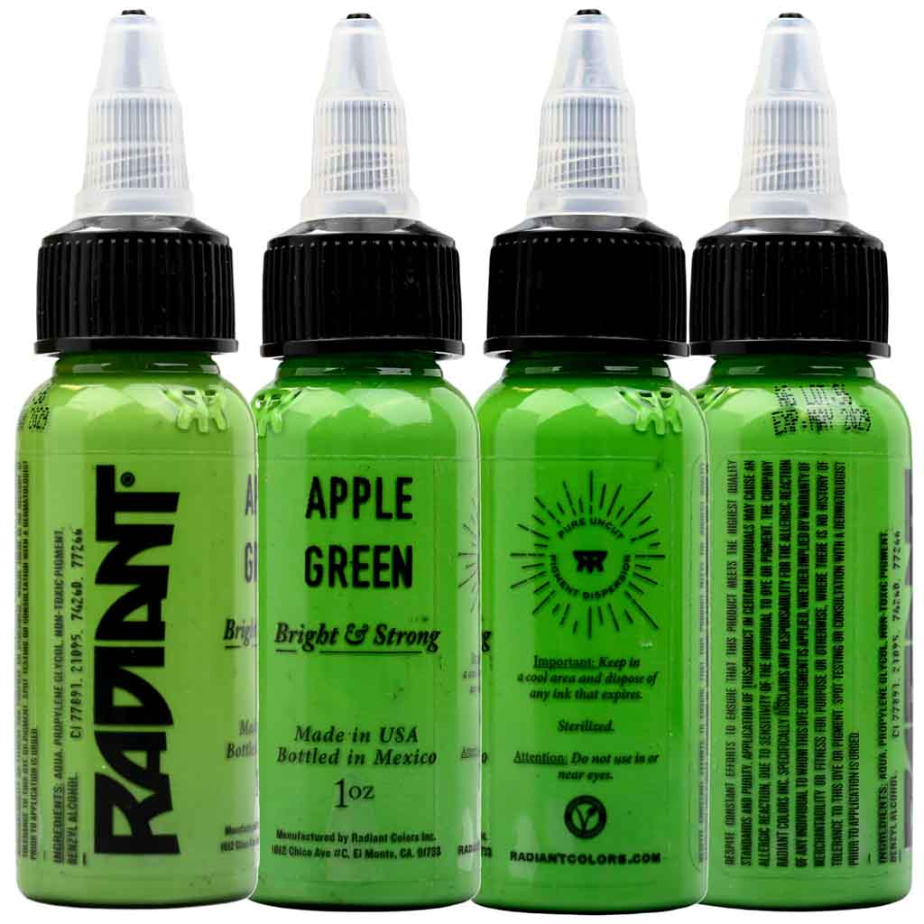 Premium Apple Green Tattoo Ink - 1 oz Bottle for Professional Tattoo Artists | Vibrant, Long-Lasting Color | Ideal for Sleeves, Lettering & Body Art