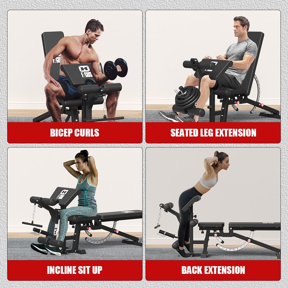 Adjustable Weight Bench for Home Gym - Heavy Duty Workout Bench Press with Leg Extension & Preacher Curl Pad | Flat/Incline/Decline Sit Up Bench for Full Body Workout | Perfect for Strength Training, Muscle Building & Cardio Exercises