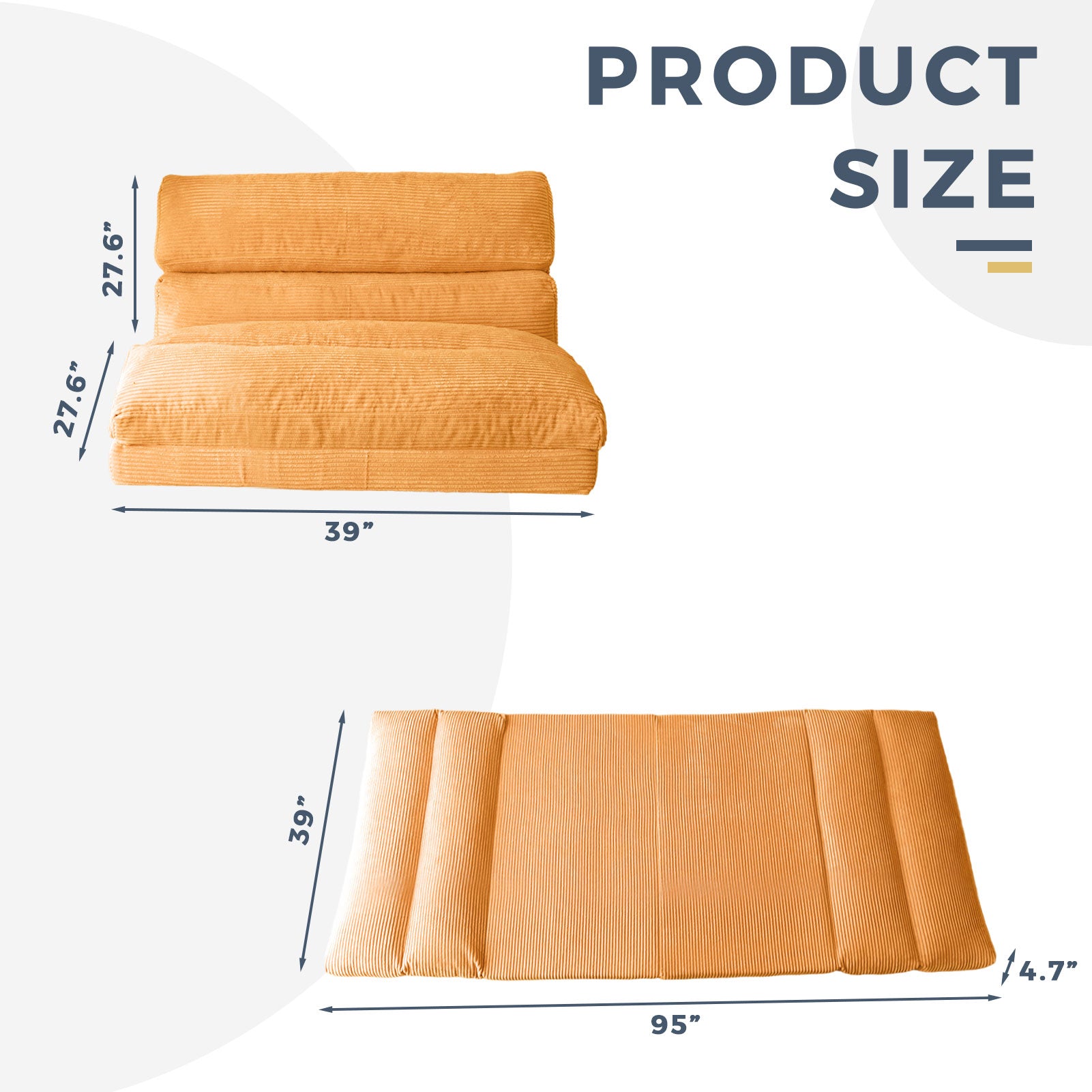 MAXYOYO Corduroy Extra Wide Foldable Bean Bag Sofa Bed - Convertible Floor Mattress for Living Room, Bedroom & Guest Room (Orange)