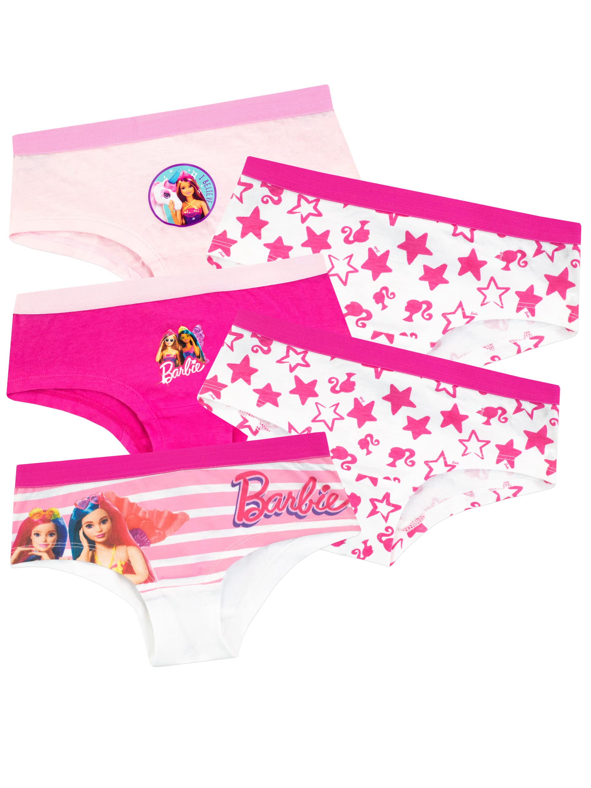 Barbie Girls Underwear 5-Pack - Soft Cotton Panties for Kids - Comfortable & Breathable Underwear for School, Play & Everyday Wear