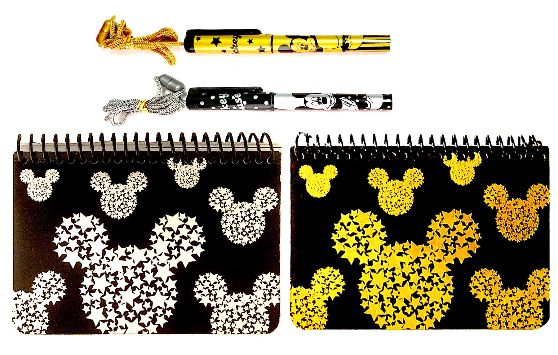 Disney Mickey Mouse Spiral Autograph Book Set - 2 Signature Books with 2 Necklace Pens (Starhead Design) for Collectors, Fans & Special Events like Graduations, Birthdays & Disney Park Visits