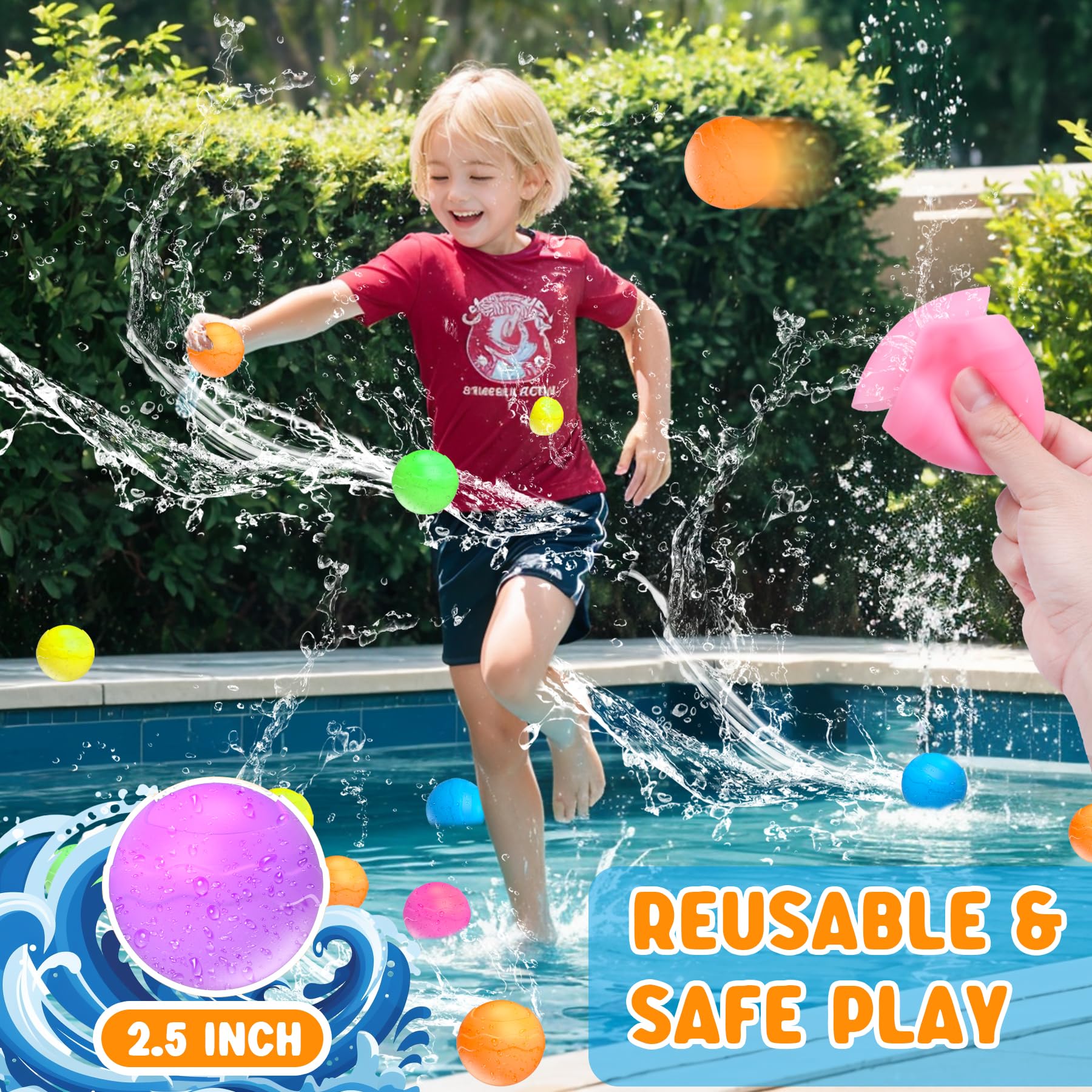 **Eco-Friendly Reusable Water Balloons for Kids - Quick Fill Self-Sealing Splash Balls with Mesh Bag - Fun Summer Pool & Beach Toys for Boys & Girls Ages 3-12 (12 Pack) - Perfect for Outdoor Water Fights, Birthday Parties & Backyard Games**