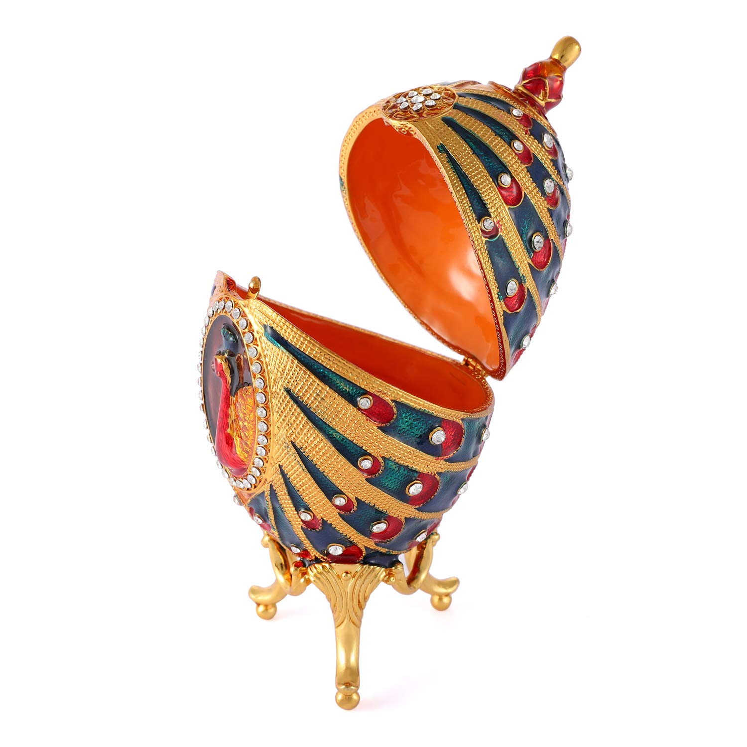 QIFU Hand-Painted Easter Egg Jewelry Box with Enamel & Rhinestones - Unique Gift for Home Decor, Easter Collectible - Perfect for Jewelry Storage & Holiday Gifting