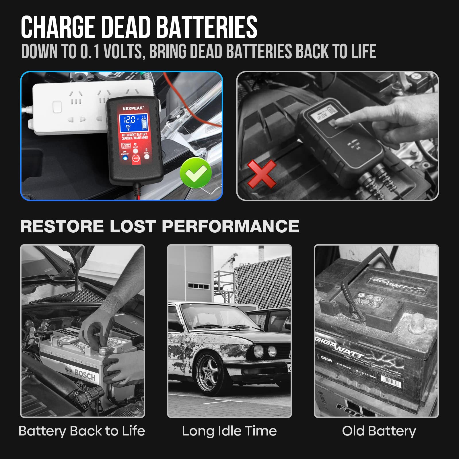 3-Pack 1.75-Amp Smart Car Battery Charger & Maintainer - 6V/12V Automatic Trickle Charger with Desulfation for Cars, Motorcycles, Lawn Mowers, Boats & Marine Batteries - Perfect for Winter Storage & Long-Term Vehicle Maintenance