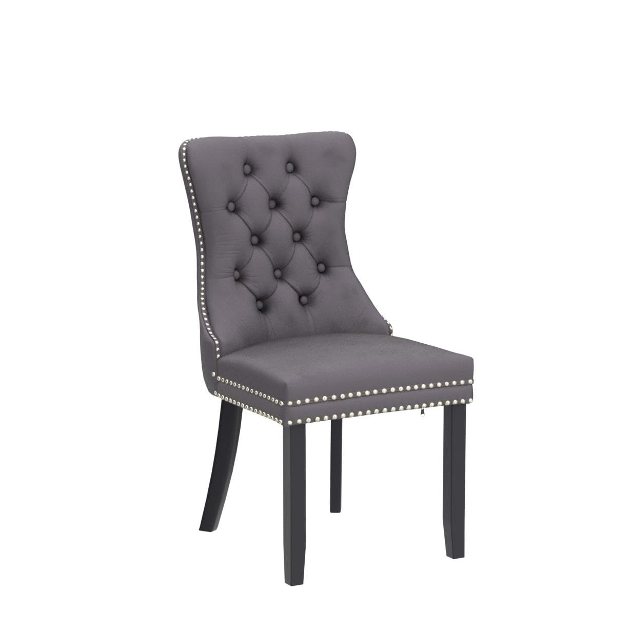 Kiztir 6-Piece Velvet Upholstered Dining Chairs Set with Ring Pull Trim & Button Back - Tufted Luxury Chairs for Dining Room, Living Room, Bedroom or Kitchen - Perfect for Home Decor & Entertaining (Grey)