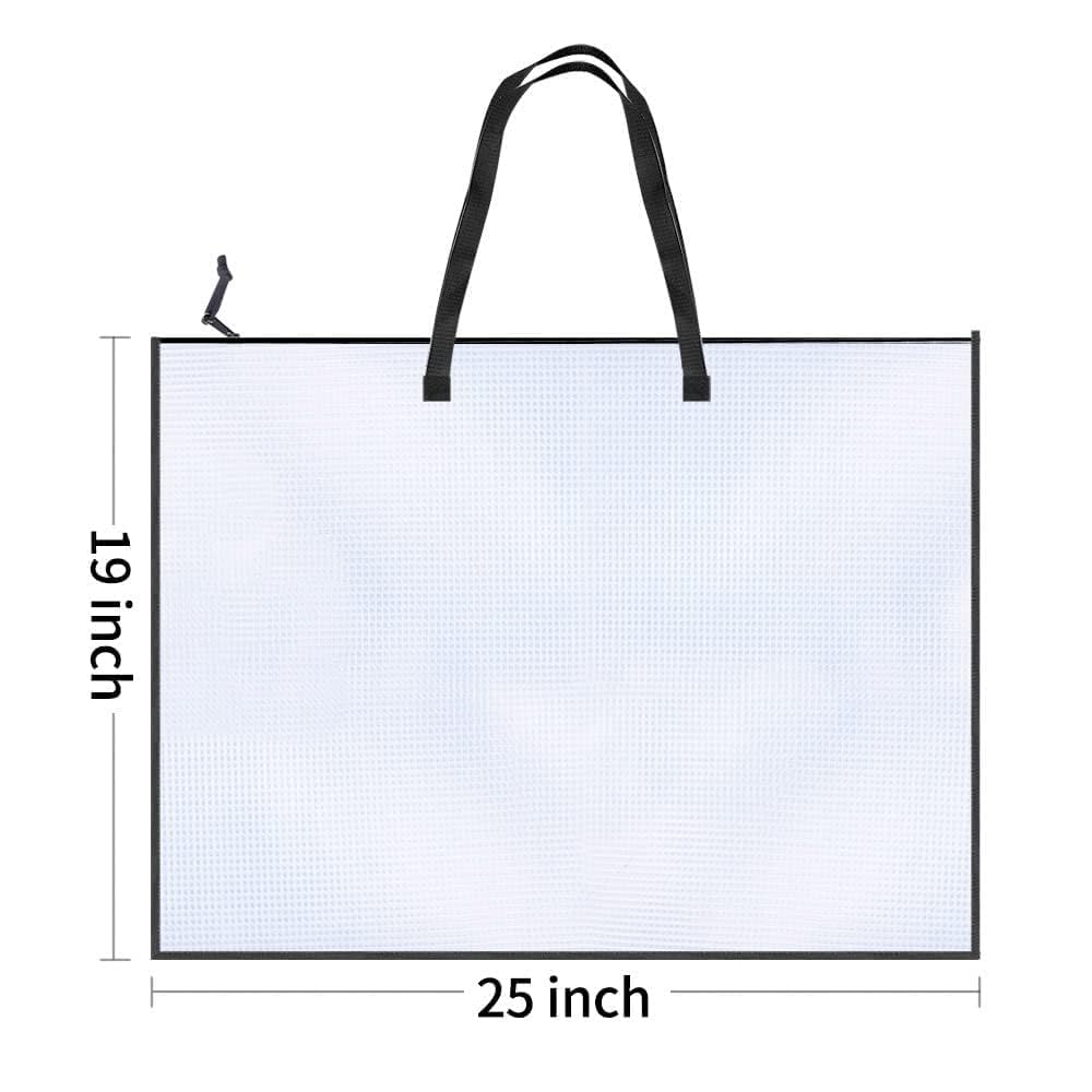 2 Pack 19x25 Inch Art Portfolio Bags with Handle & Zipper - Vinyl Mesh Artwork Storage Case for Bulletin Boards, Scrapbooks, Posters - Perfect for Artists, Students & Teachers (School, Office, Studio Use)