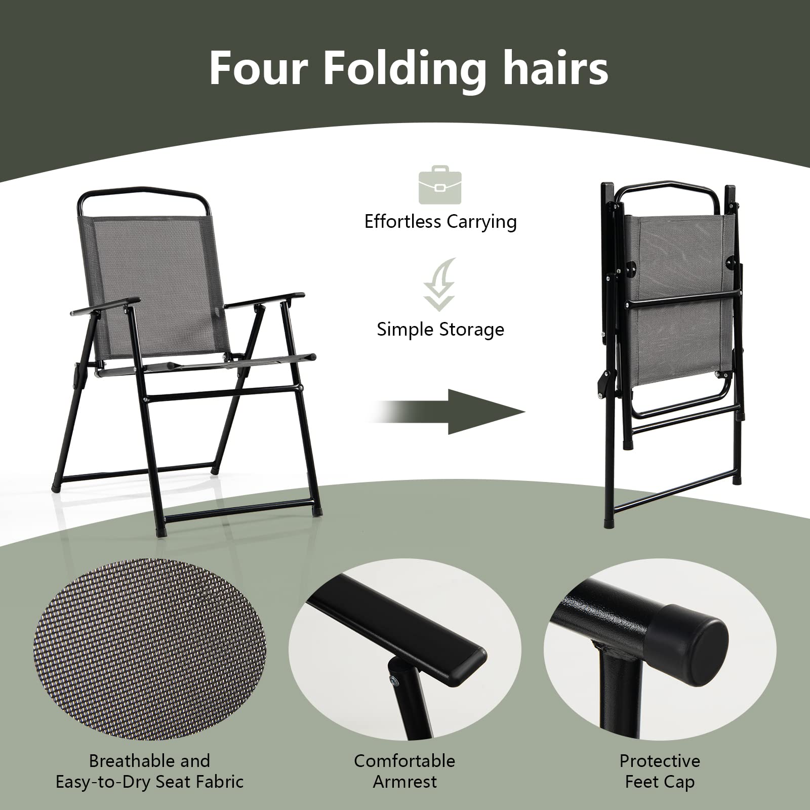 Tangkula 6-Piece Folding Patio Dining Set - Outdoor Table and 4 Chairs with 31.5