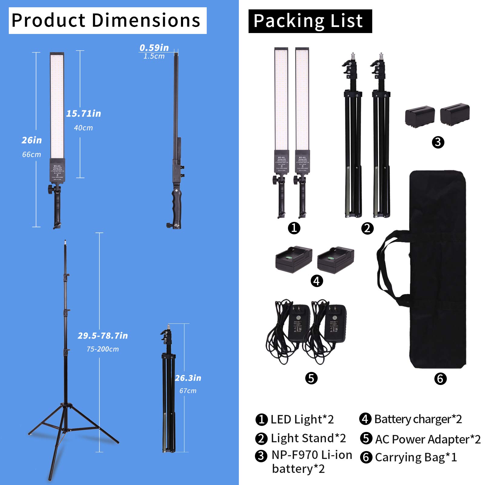 Professional LED Video Light with Dimmable 2800-5500K, Portable Battery-Powered Photography Light Wand - Includes NP-970 Li-ion Battery & Stand - Perfect for YouTube, Portrait Studio, Outdoor Videography & Content Creation