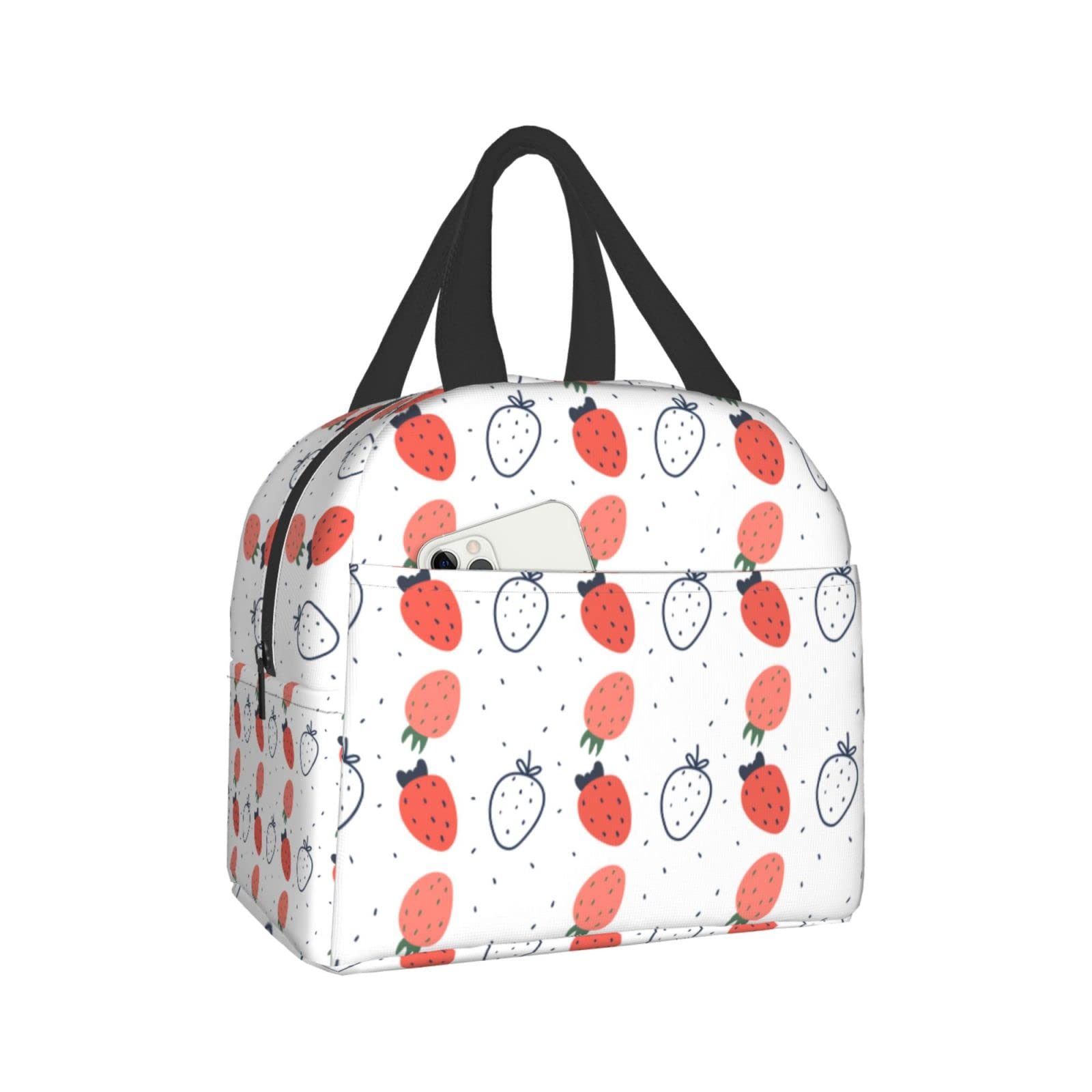 Strawberry Pink & White Insulated Lunch Bag - Reusable Thermal Lunch Box for Men & Women - Portable Meal Container for Work, Travel, Picnic & Outdoor Activities