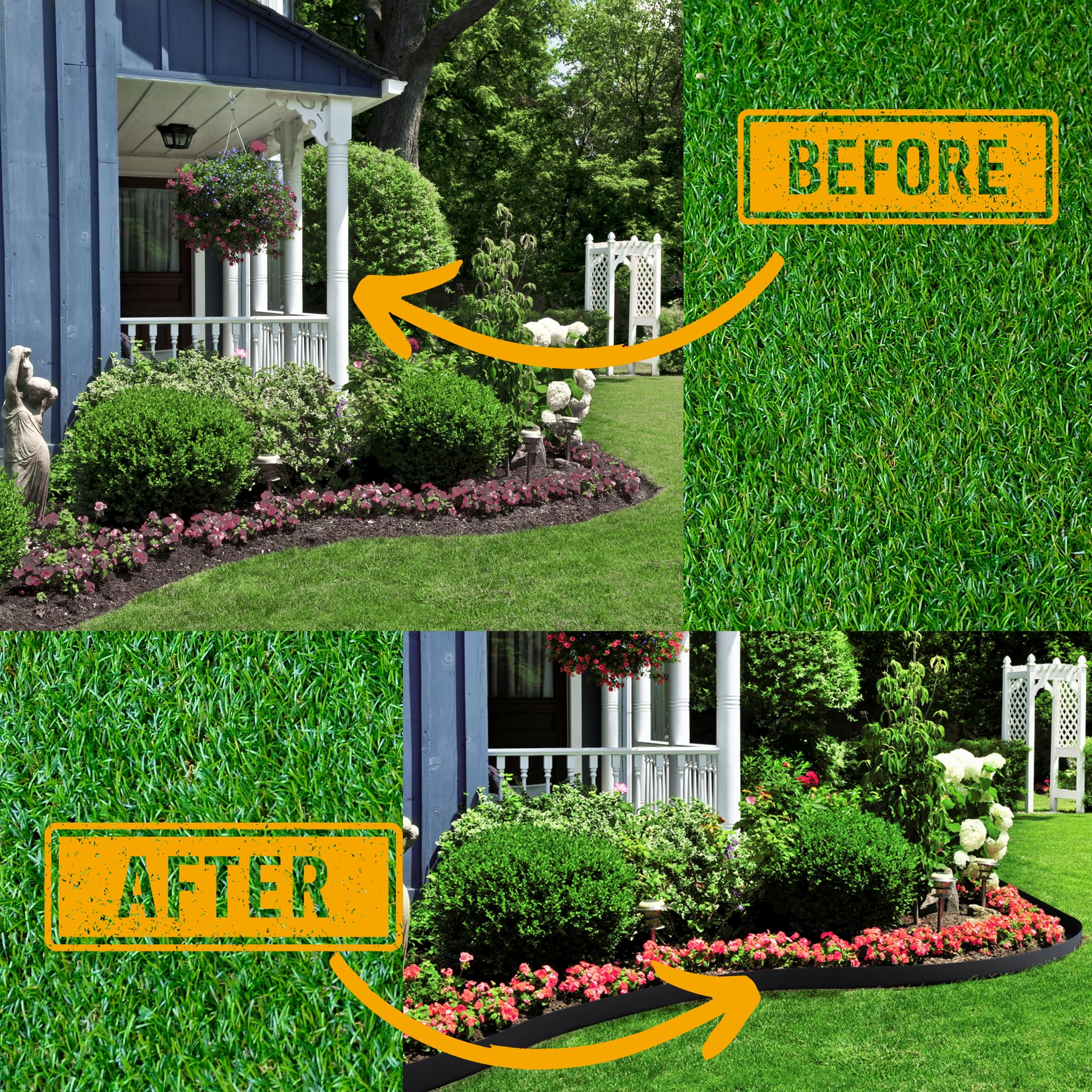 No Dig Landscape Edging 33FT - Tall Garden Border with Metal Spikes for Lawns & Flower Beds