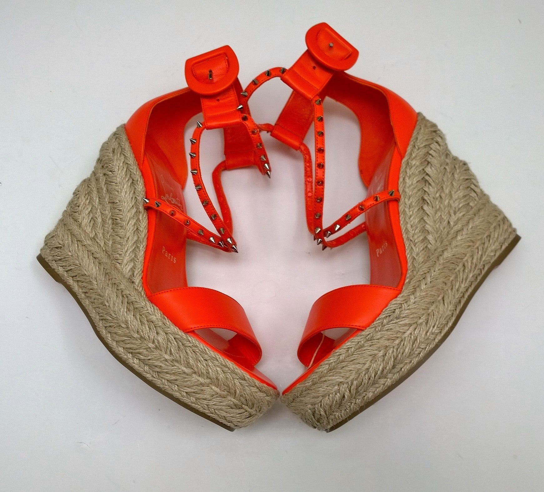 Christian Louboutin Chocazeppa 120 Orange Leather Espadrilles Wedge Heels - New in Box | Perfect for Summer Weddings, Beach Parties & Fashion Events