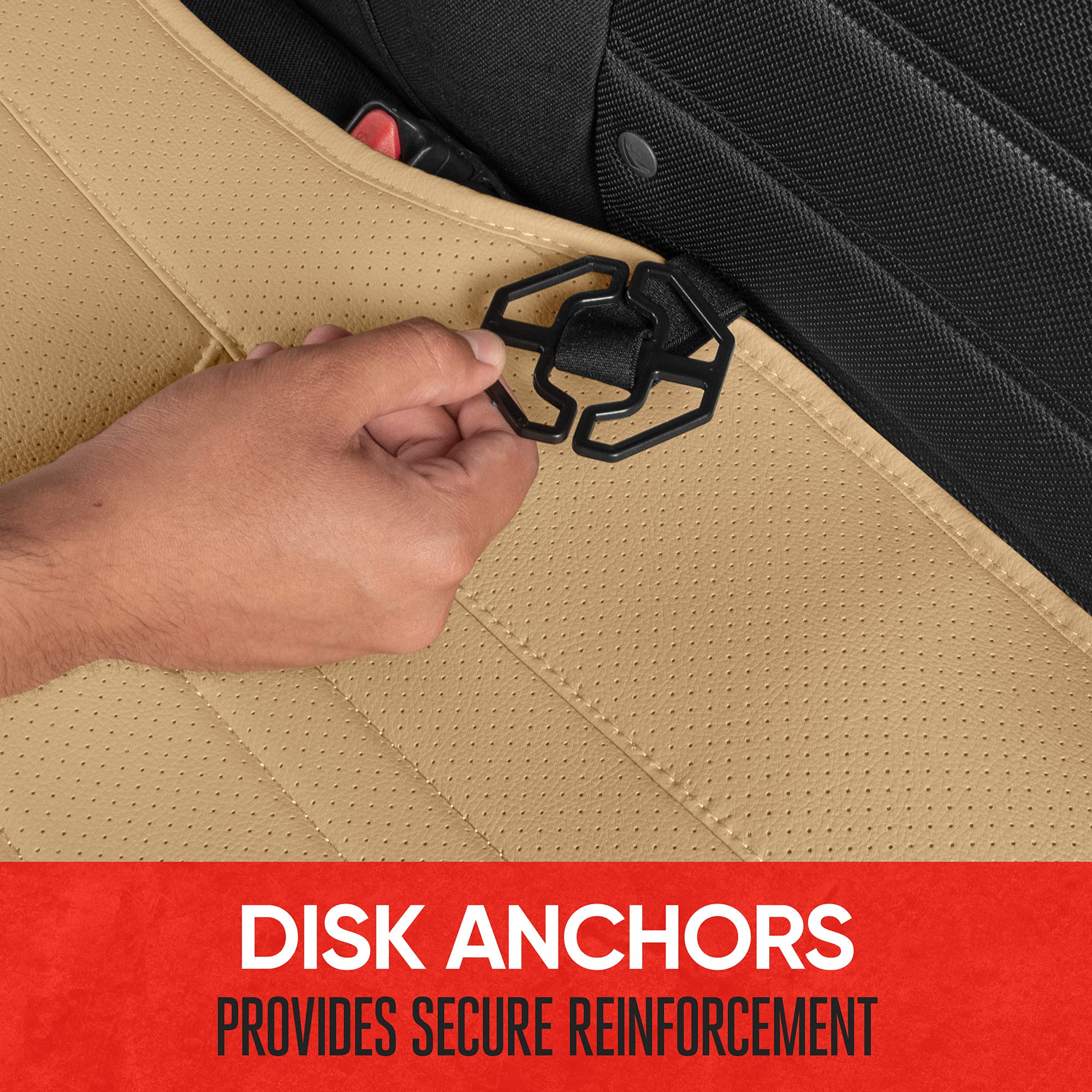 Motor Trend Faux Leather Car Seat Cover for Cars, Trucks & SUVs - Beige Padded Bench Cover with Storage Pockets | Premium Interior Protection | Perfect for Road Trips, Daily Commutes & Family Travel