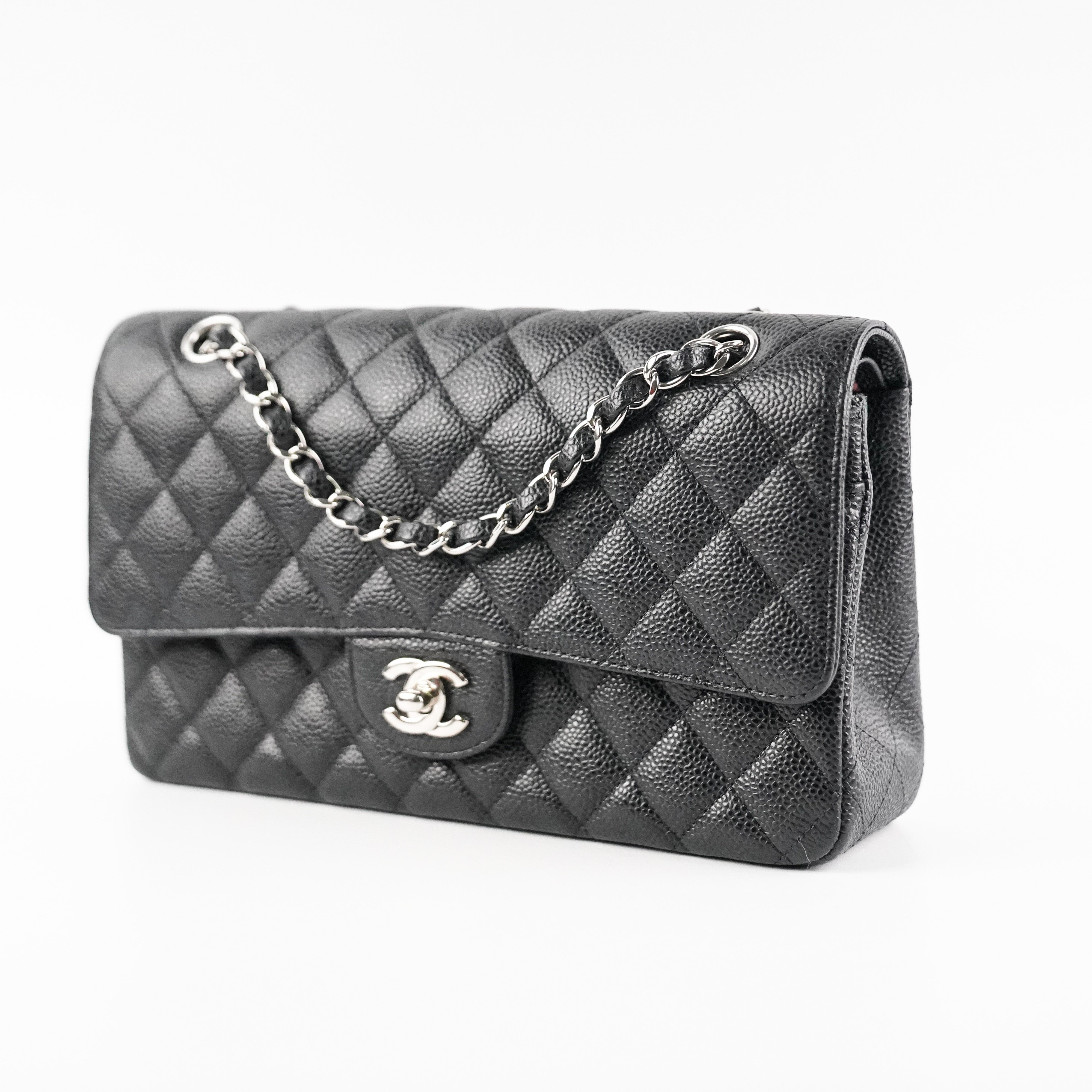 Chanel Medium/Large Double Classic Flap Bag in Black Caviar Leather - Luxury Designer Handbag for Women, Perfect for Work, Evening Events & Special Occasions