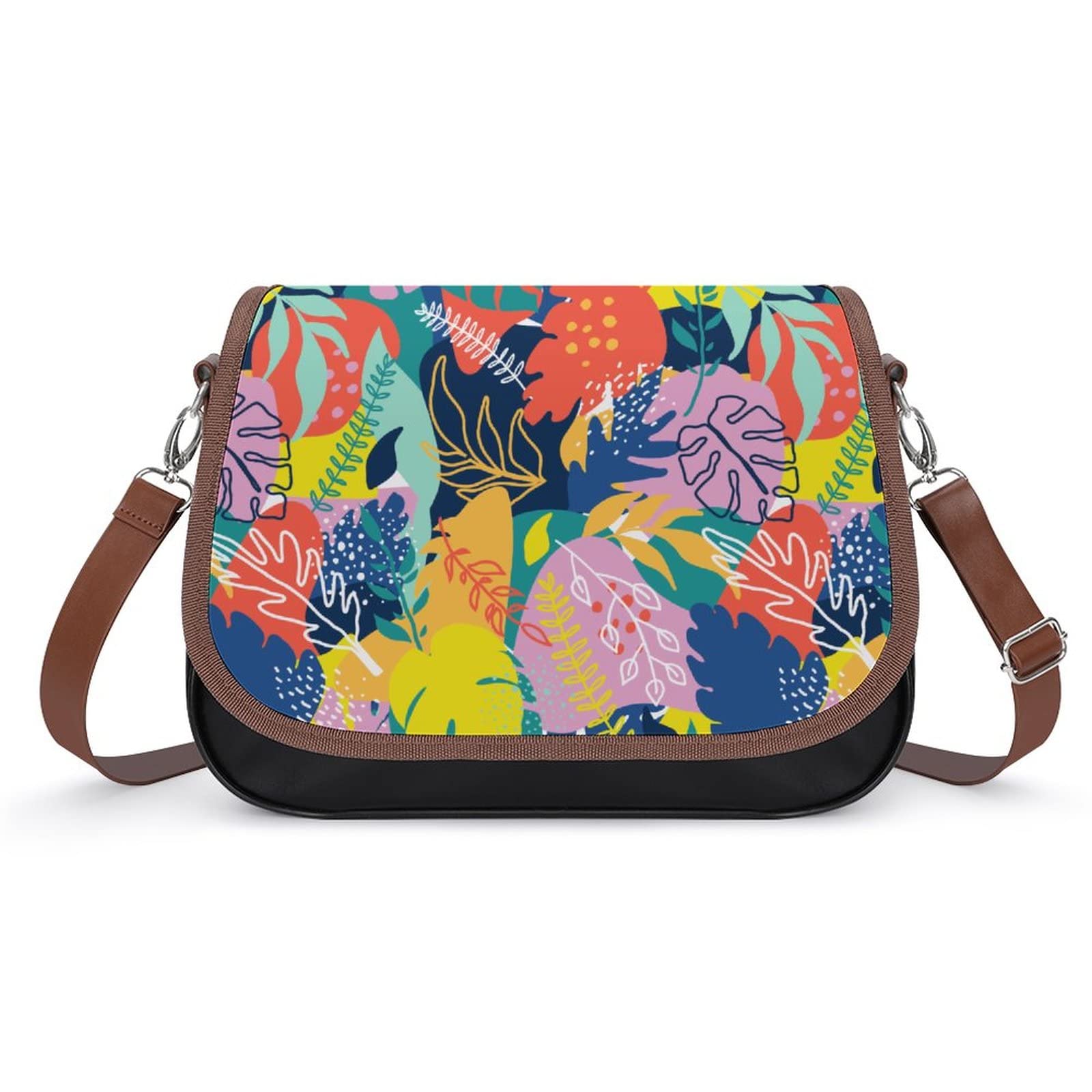 Stylish Women's Leather Crossbody Bag with Printed Palm Leaf Design - Perfect for Casual Outings, Travel, and Everyday Use