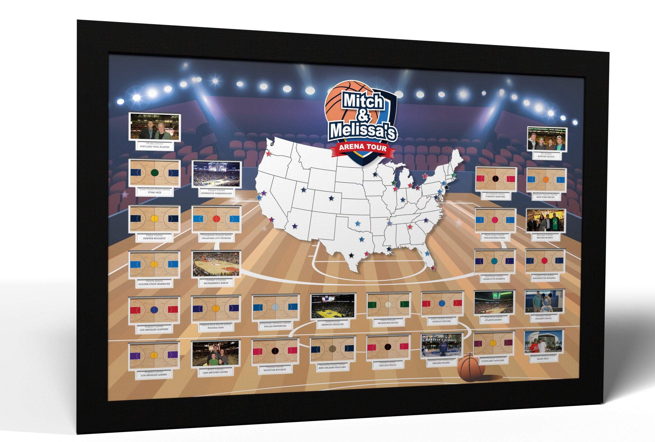 Basketball Arenas Photo Map - Custom Framed Wall Art - USA Made Grey Frame - Perfect for Sports Fans & Home Decor