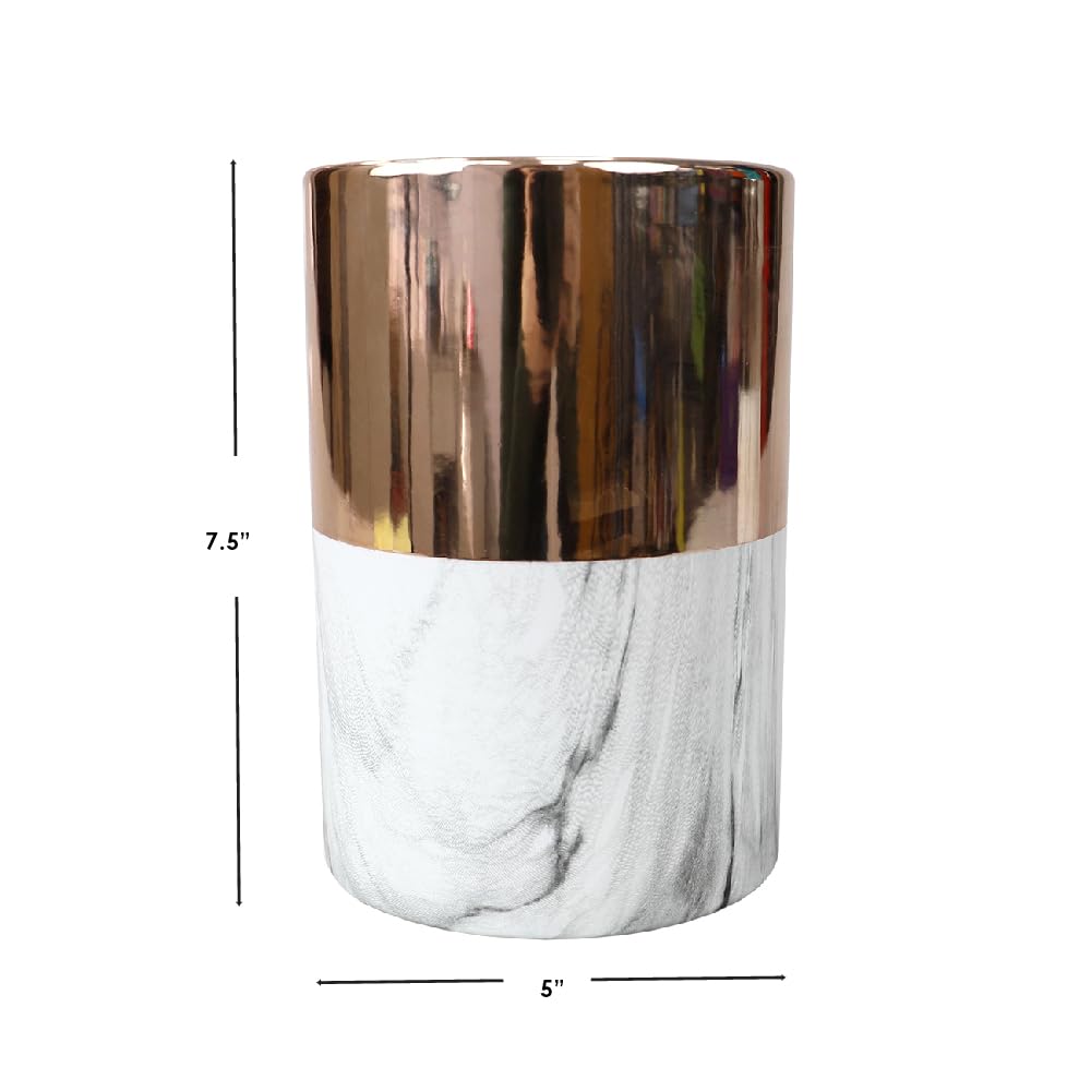 Premium Large Ceramic Kitchen Utensil Holder - White Marble & Rose Gold Countertop Organizer for Spoons, Spatulas, Knives & Cooking Tools | Perfect for Modern Kitchens, Cooking Stations & Countertop Organization
